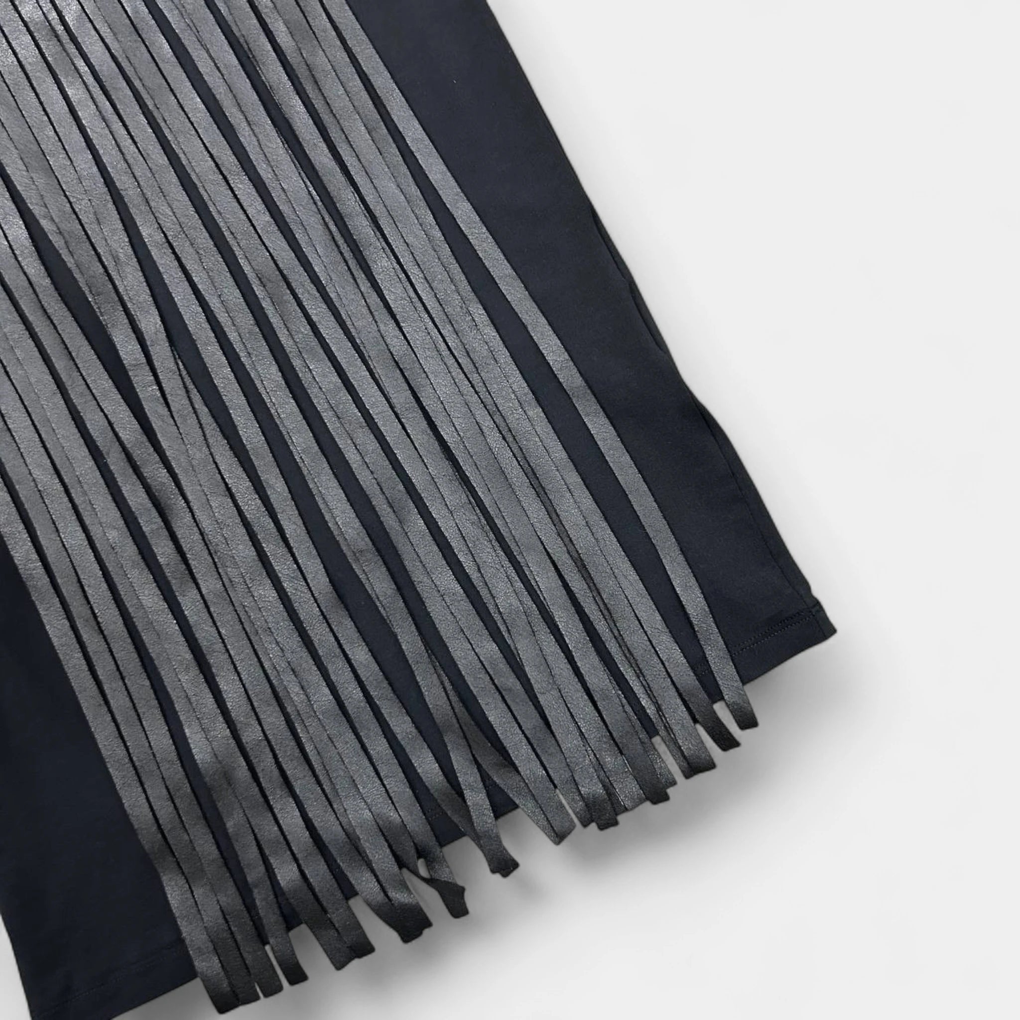 Neil barret Black Leather Fringe T-shirt