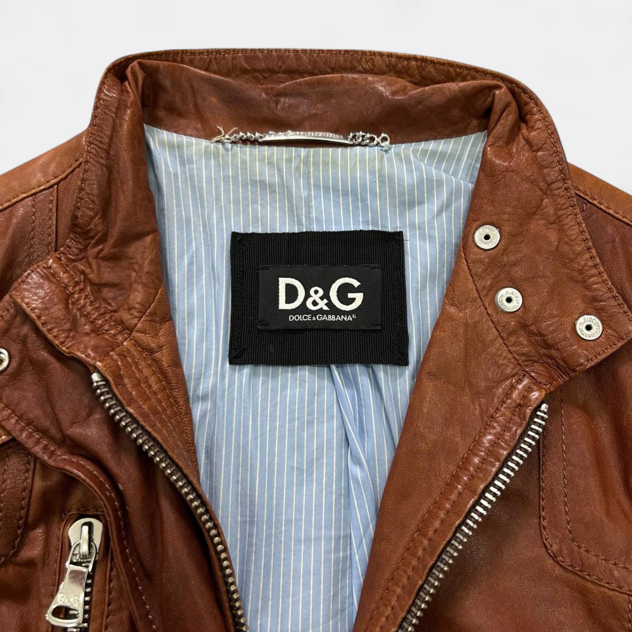 Dolce & Gabbana Multi-Pocket Lambskin Leather Biker Jacket