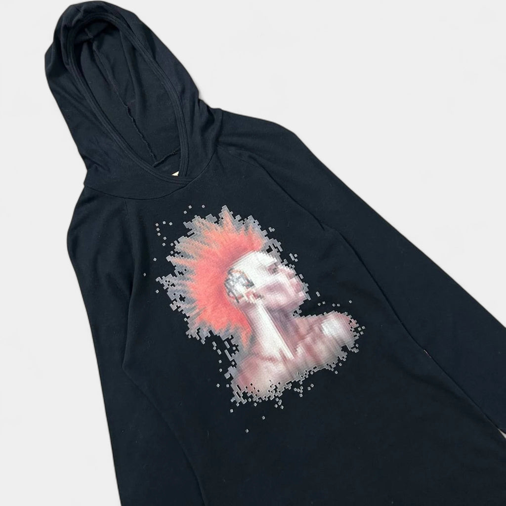 Jean Paul Gaultier 90's Punk Graphic Black Hooded Dress