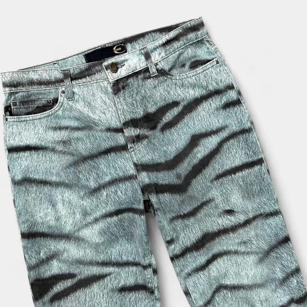 Just Cavalli Blue Tiger Print Flared Pants