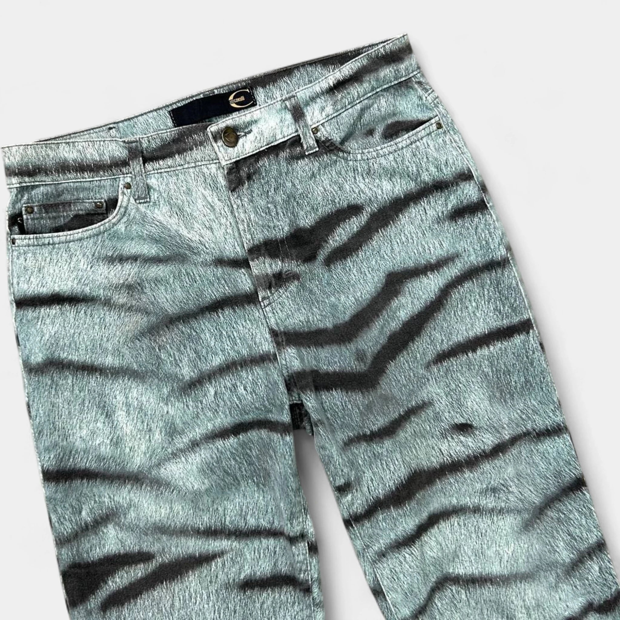 Just Cavalli Blue Tiger Print Flared Pants