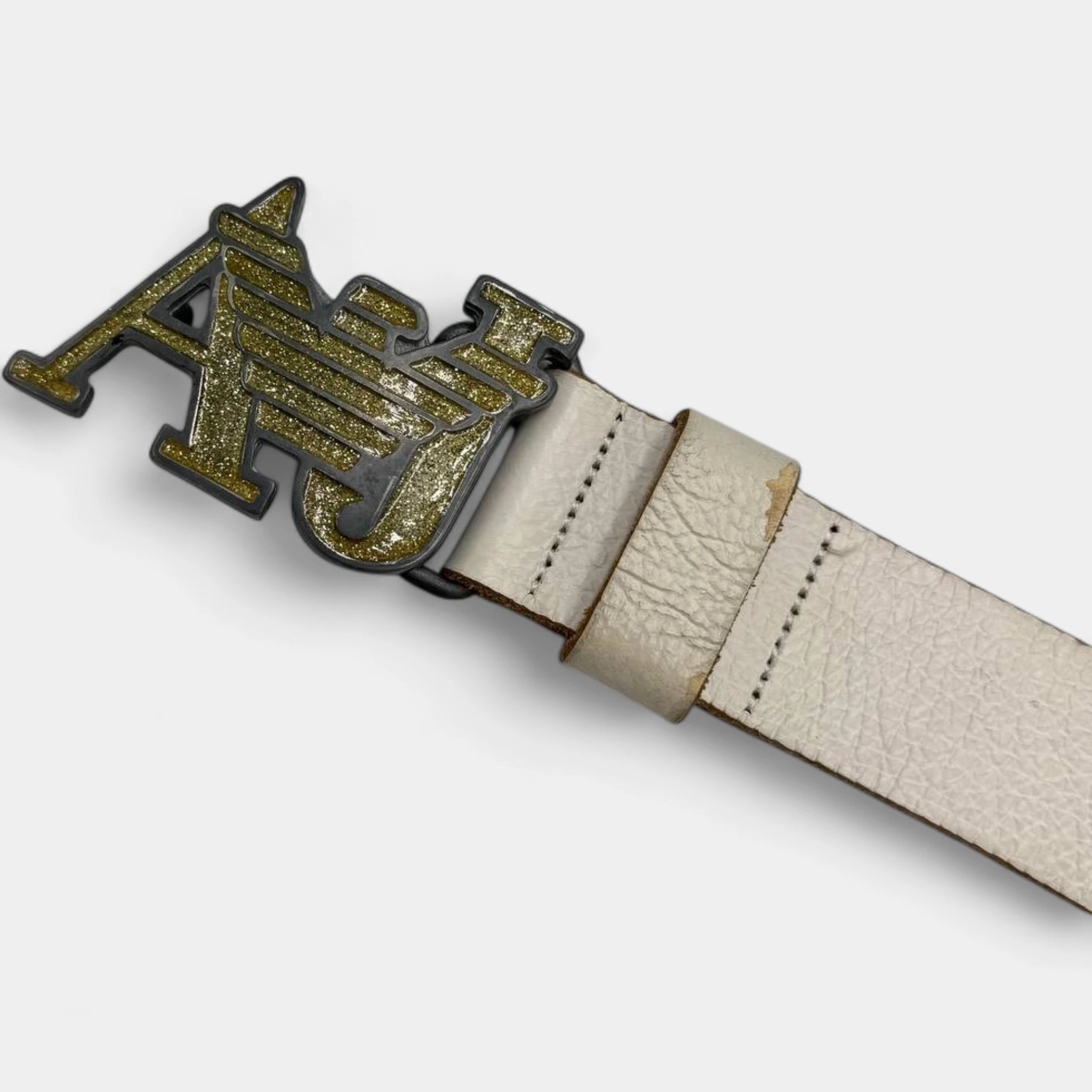 Armani Jeans Vintage Leather Belt Gold Logo Buckle