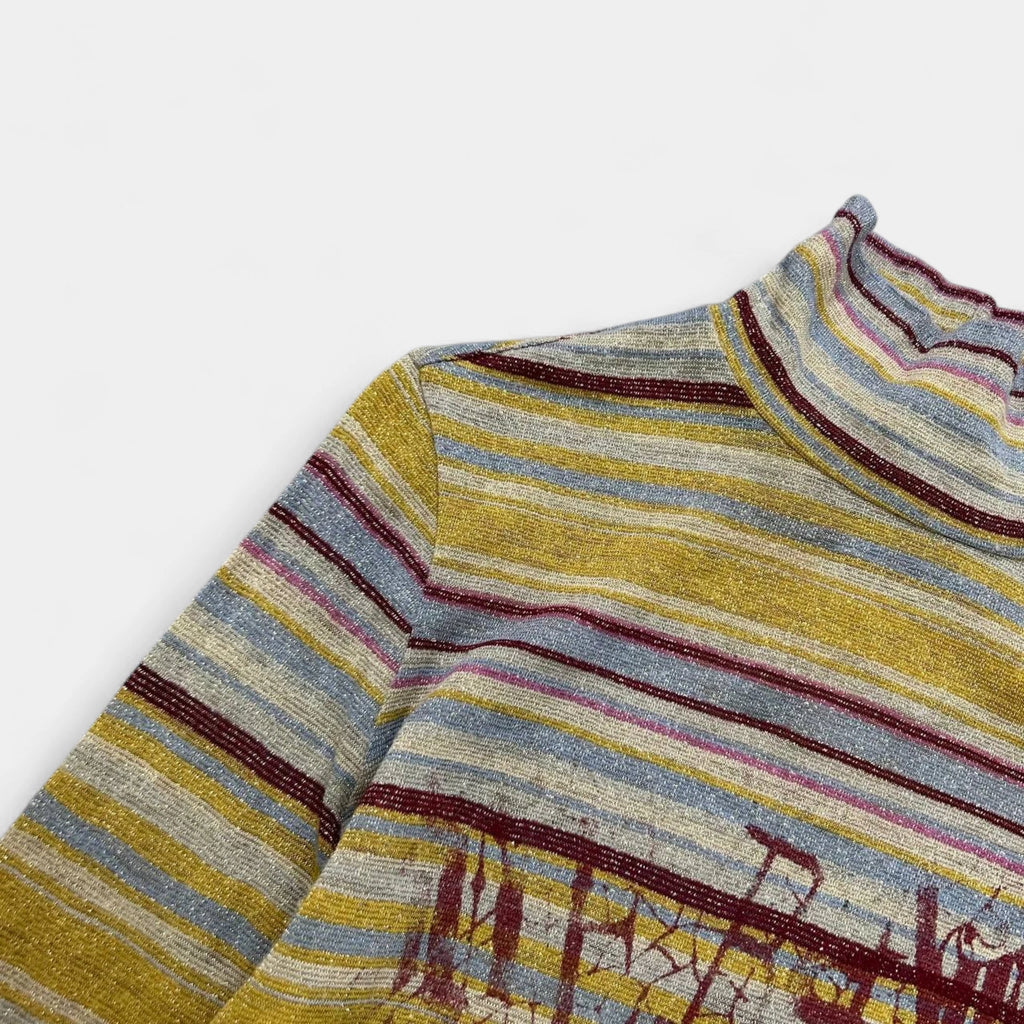 Versace 1990s Glitter Effect Striped Long Sleeve Turtleneck