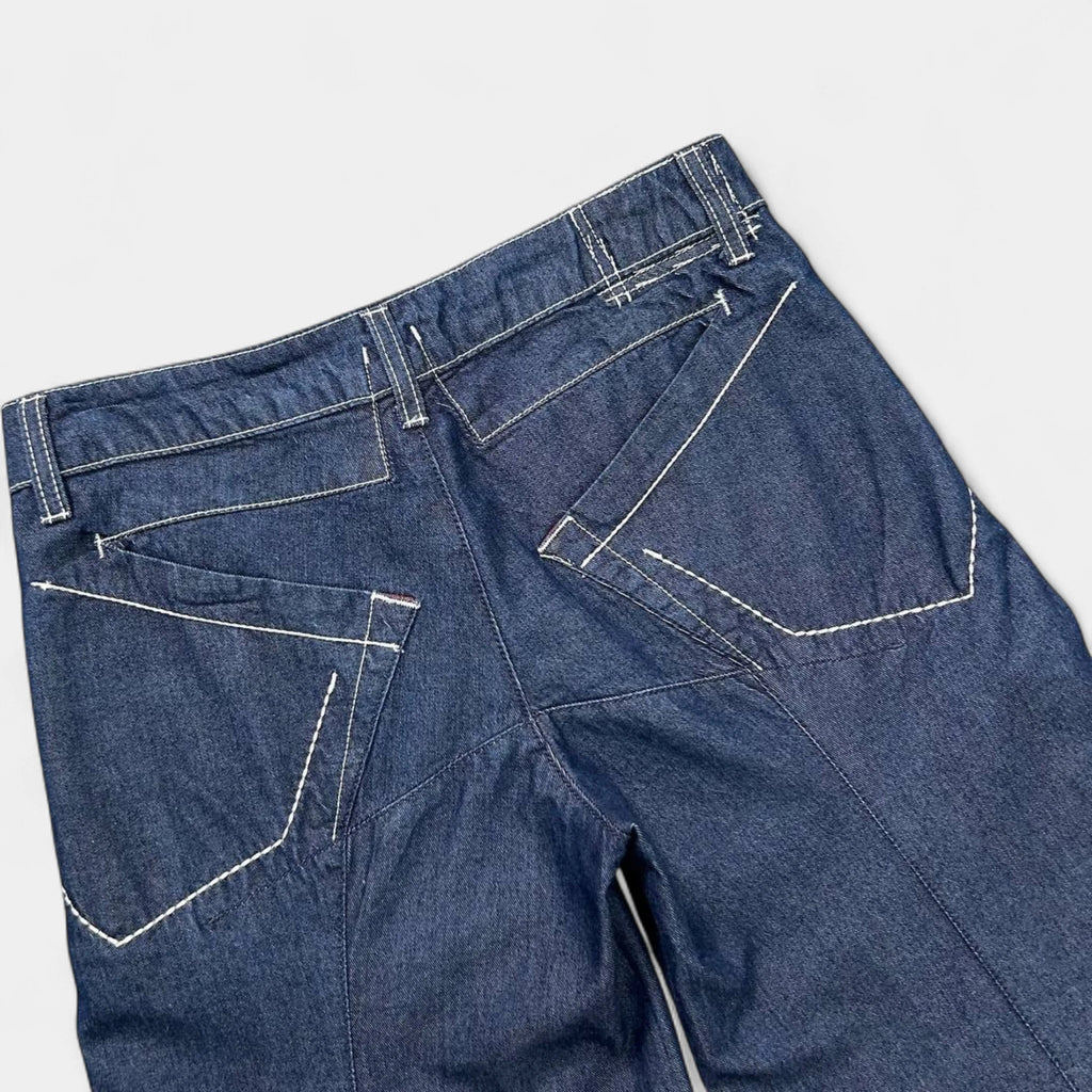 Marithé + François Girbaud Classic Wide Leg Dark Denim Three-Quarter Pants