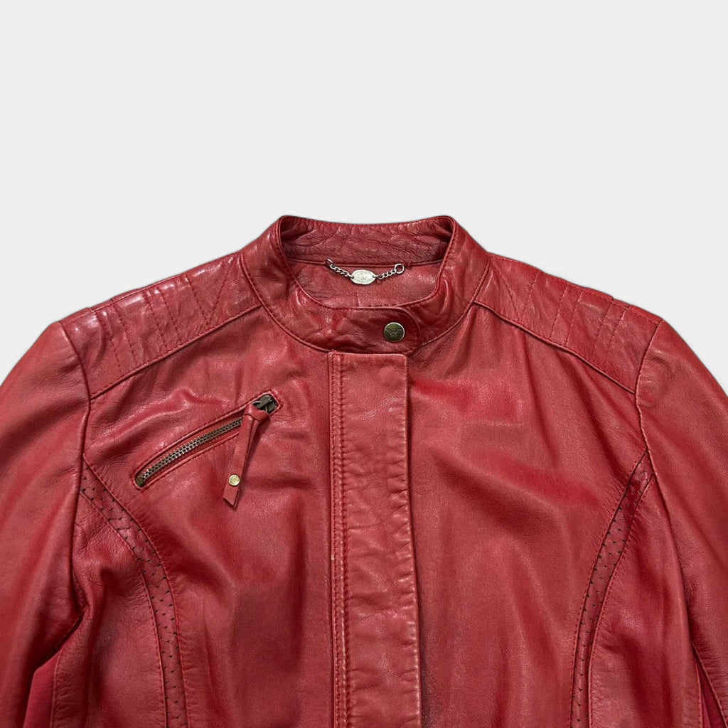 Armani Jeans 2000s Red Racer Leather Jacket