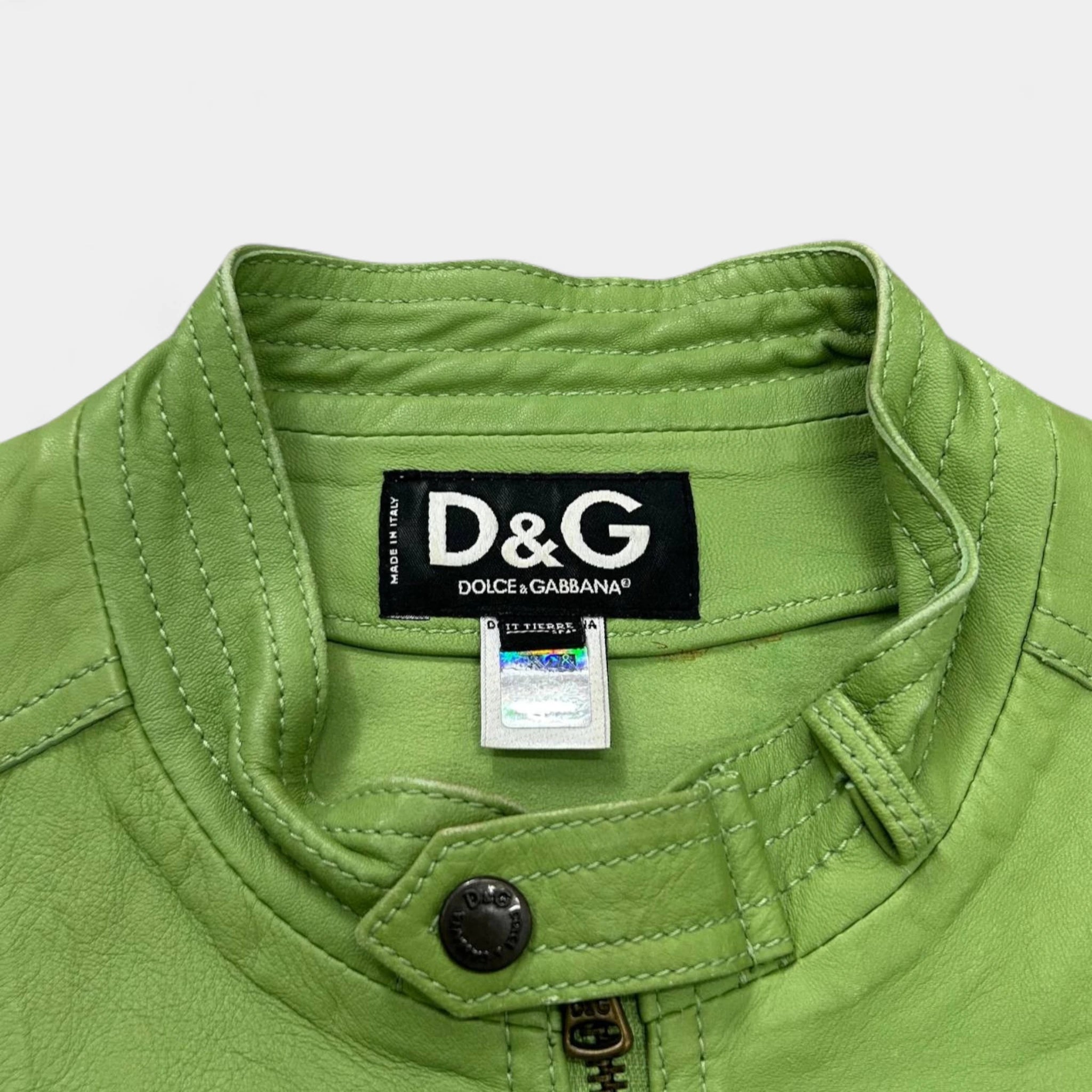 2000's Dolce & Gabbana Matcha Green Leather Jacket