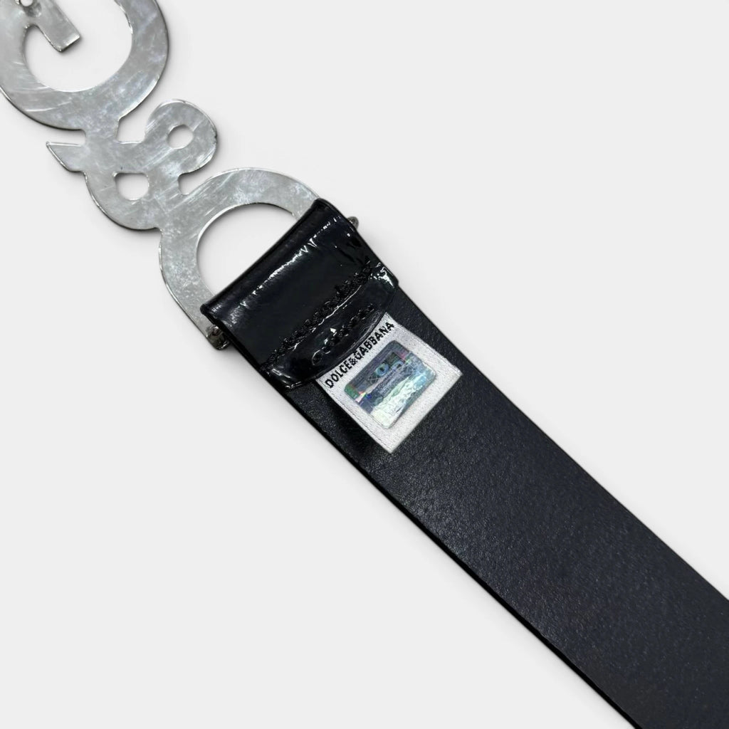 Dolce & Gabbana 2000s "PIN UP" Black Crocodile Effect Leather Belt