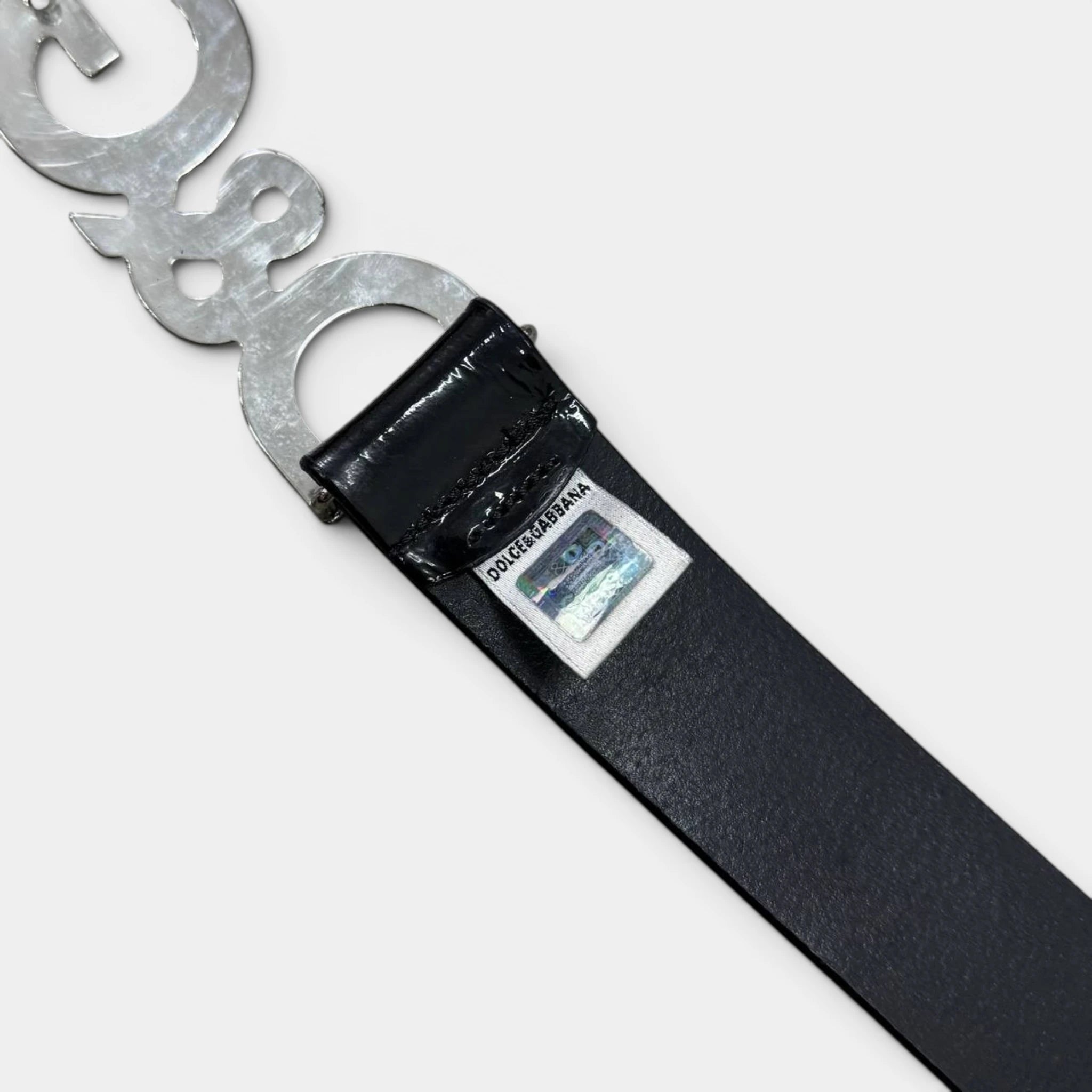 Dolce & Gabbana 2000s "PIN UP" Black Crocodile Effect Leather Belt