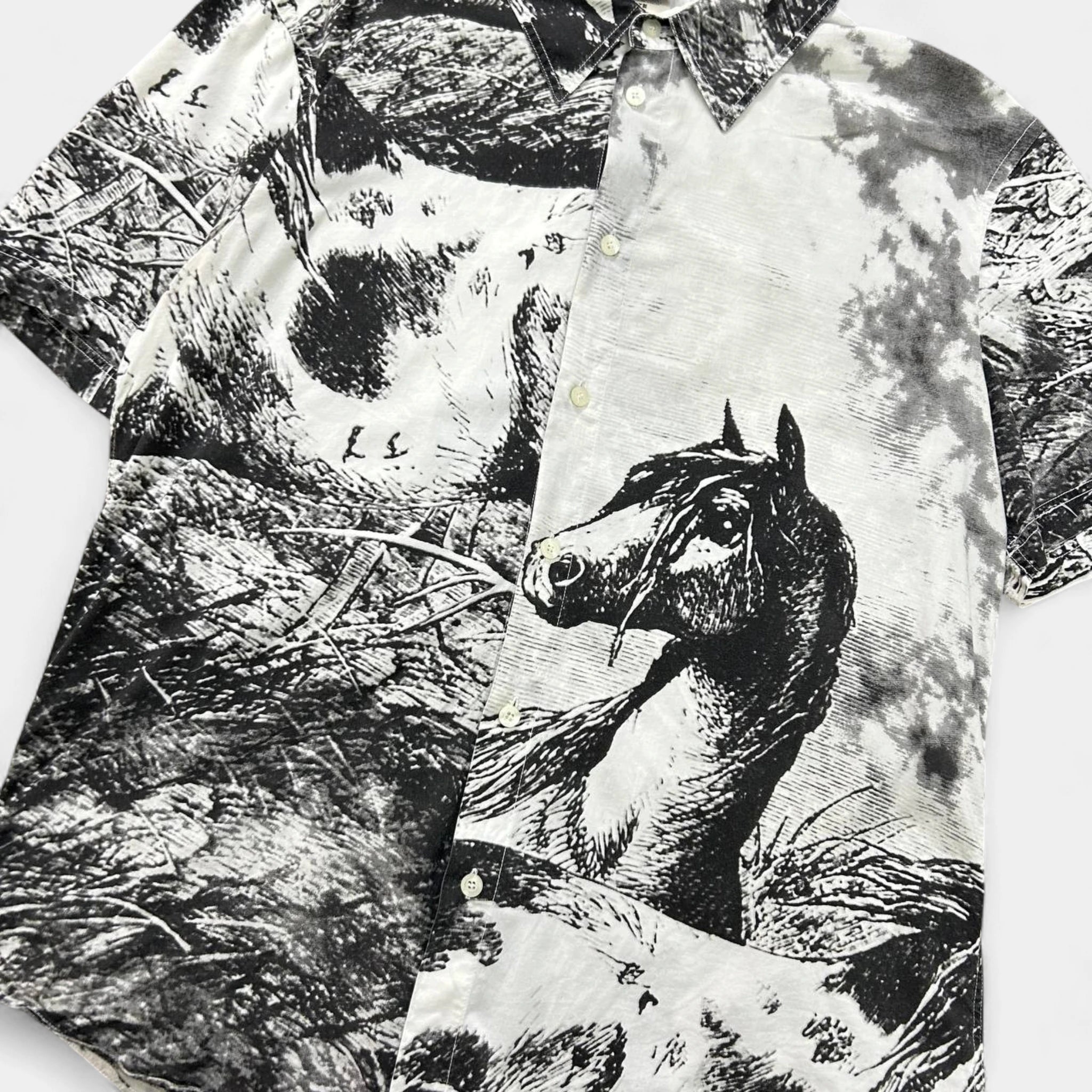 Just Cavalli SS05 Horses Graphic Print Short Sleeve Shirt