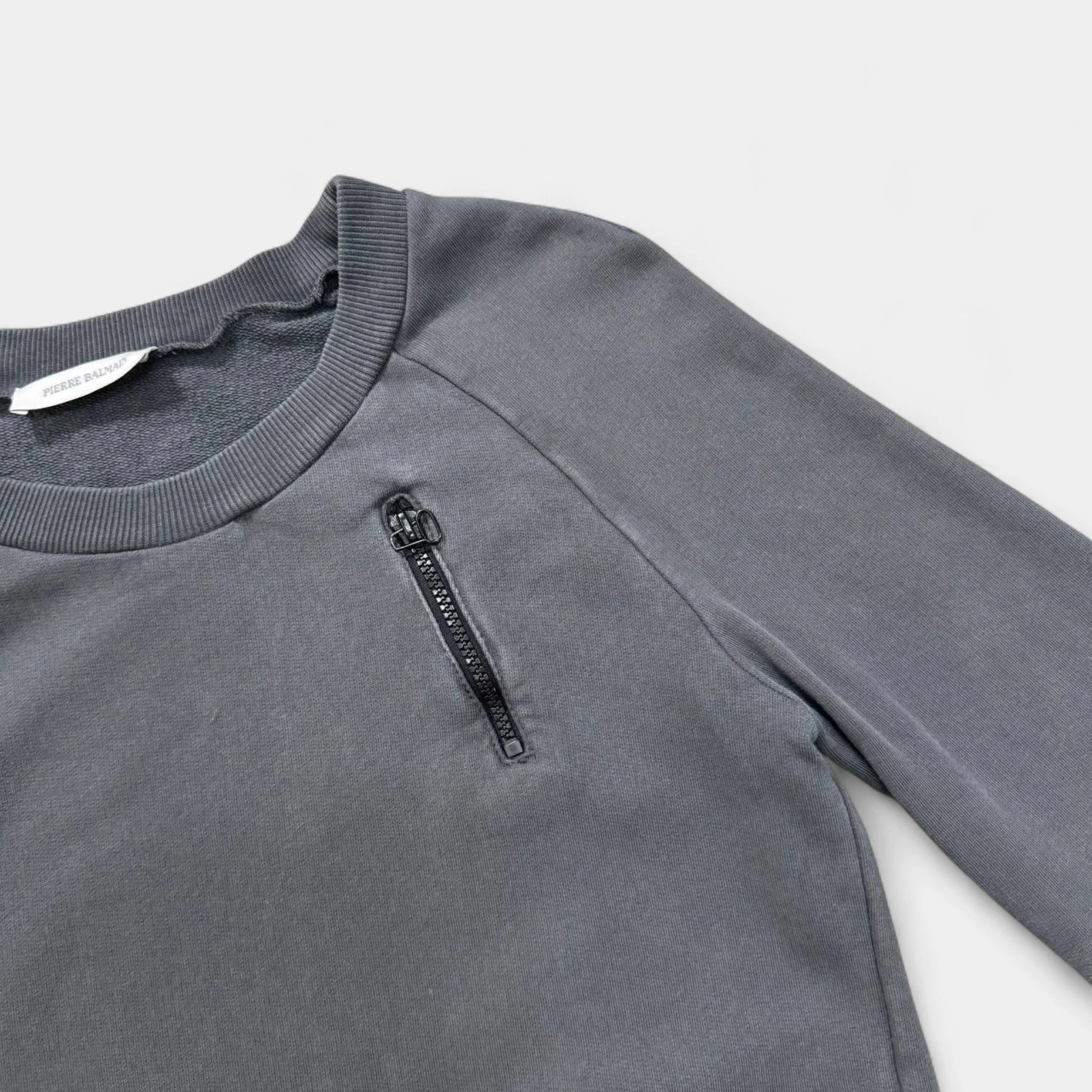 Pierre Balmain Faded Grey Biker Multi-Zip Sweatshirt