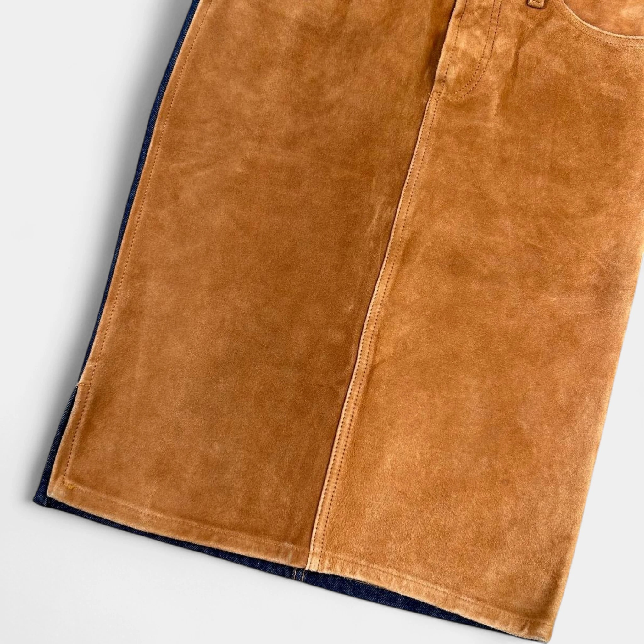 Dolce & Gabbana Hybrid Brown Suede and Blue Denim Long Skirt