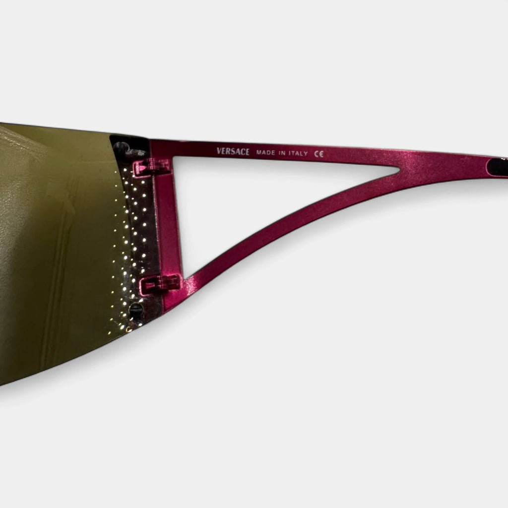 Versace 2000s Fuchsia Rhinestone Shield Sunglasses