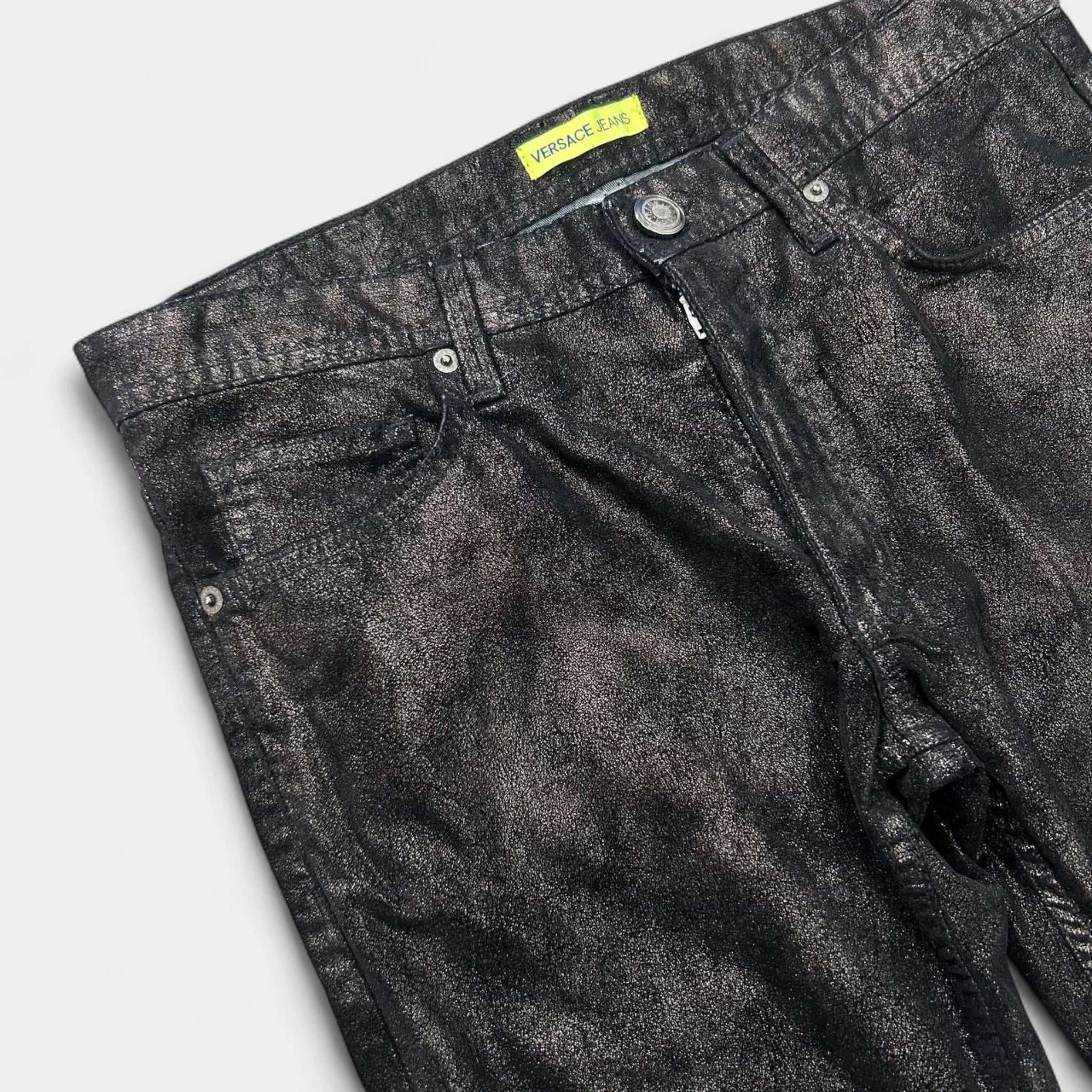 Versace Jeans Skinny Metallic Black Suede Pants