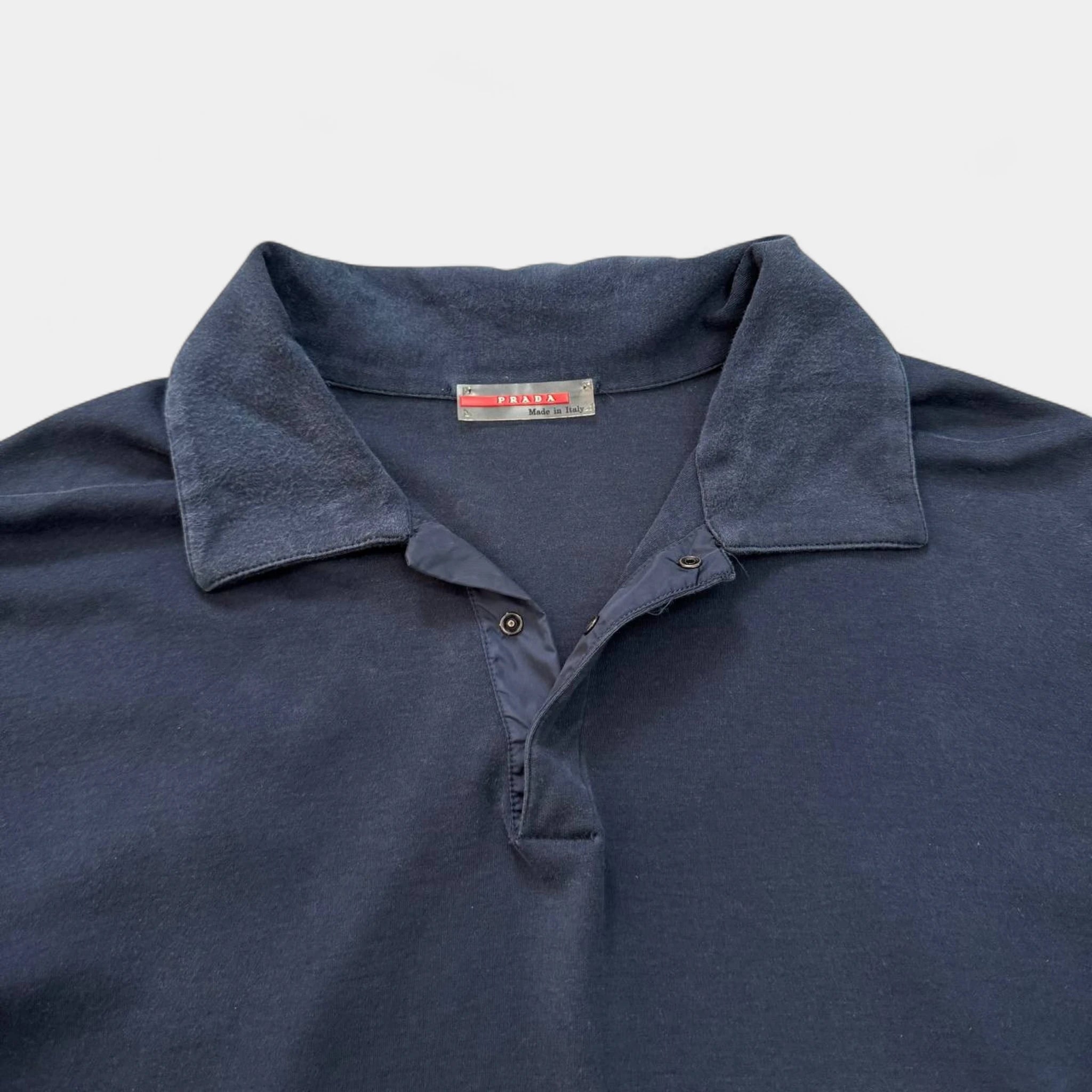 Prada Linea Rossa Red Tab Short Sleeve Navy Polo Shirt