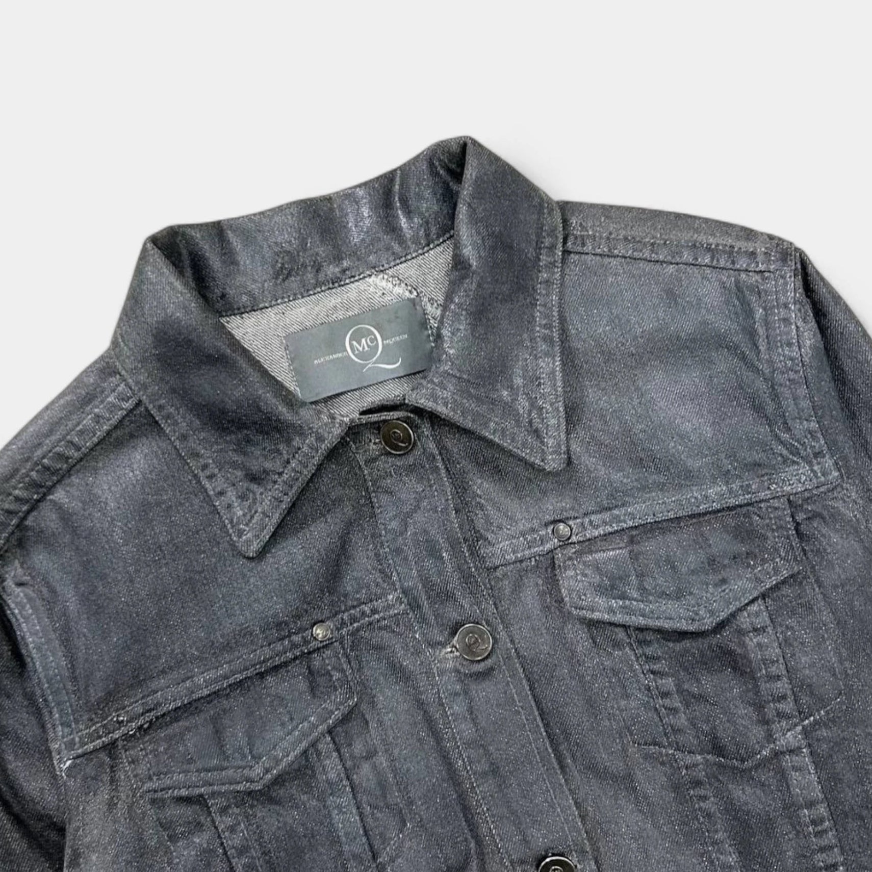 McQ Alexander McQueen SS08 Waxed Cropped Denim Trucker Jacket