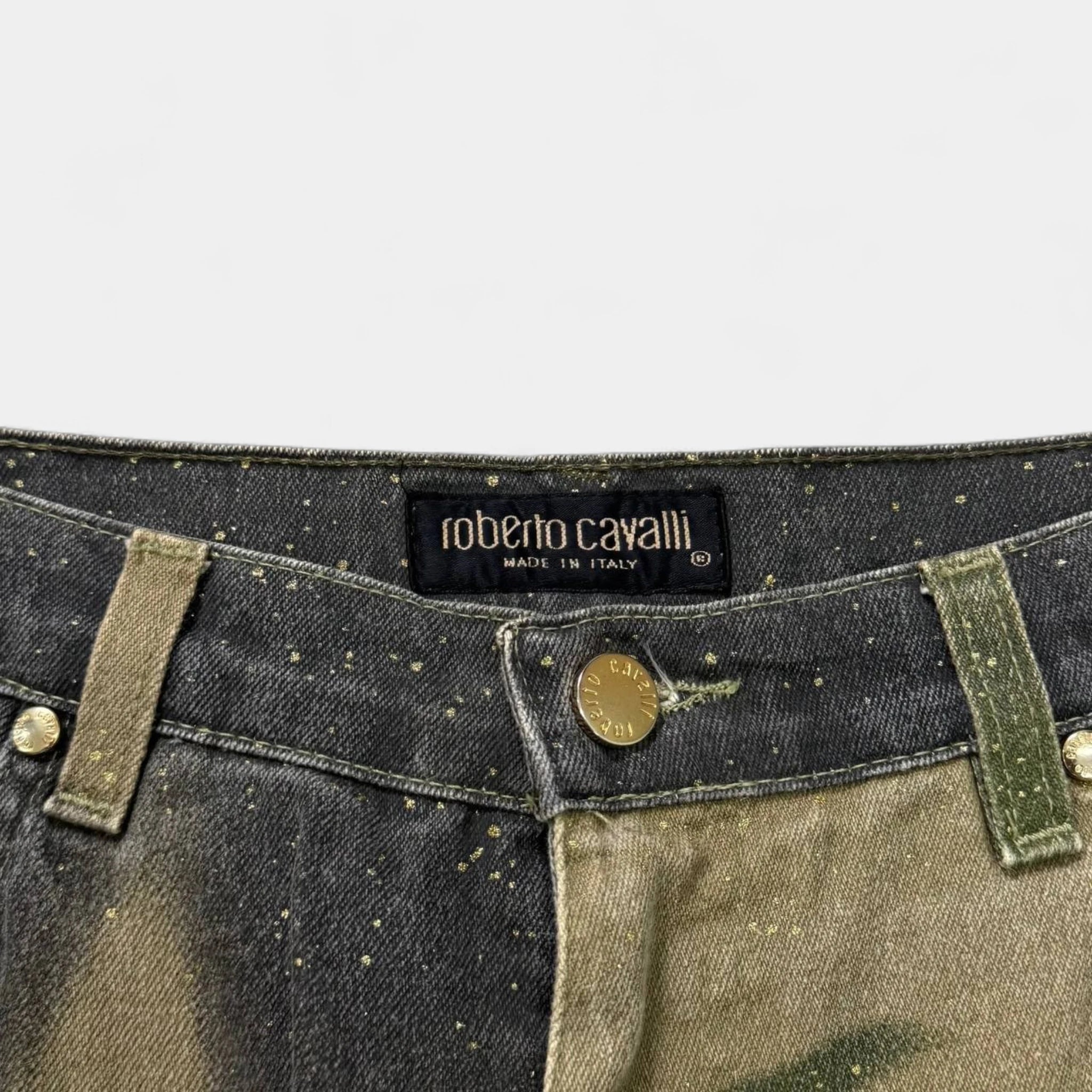 Roberto Cavalli Cannabis Leaf Crystal Embellished Jeans