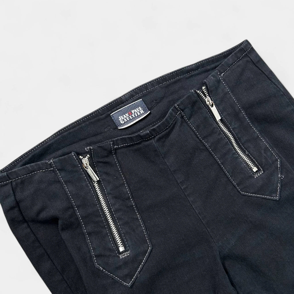 Jean Paul Gaultier Black Biker Double Zipper Flared Pants