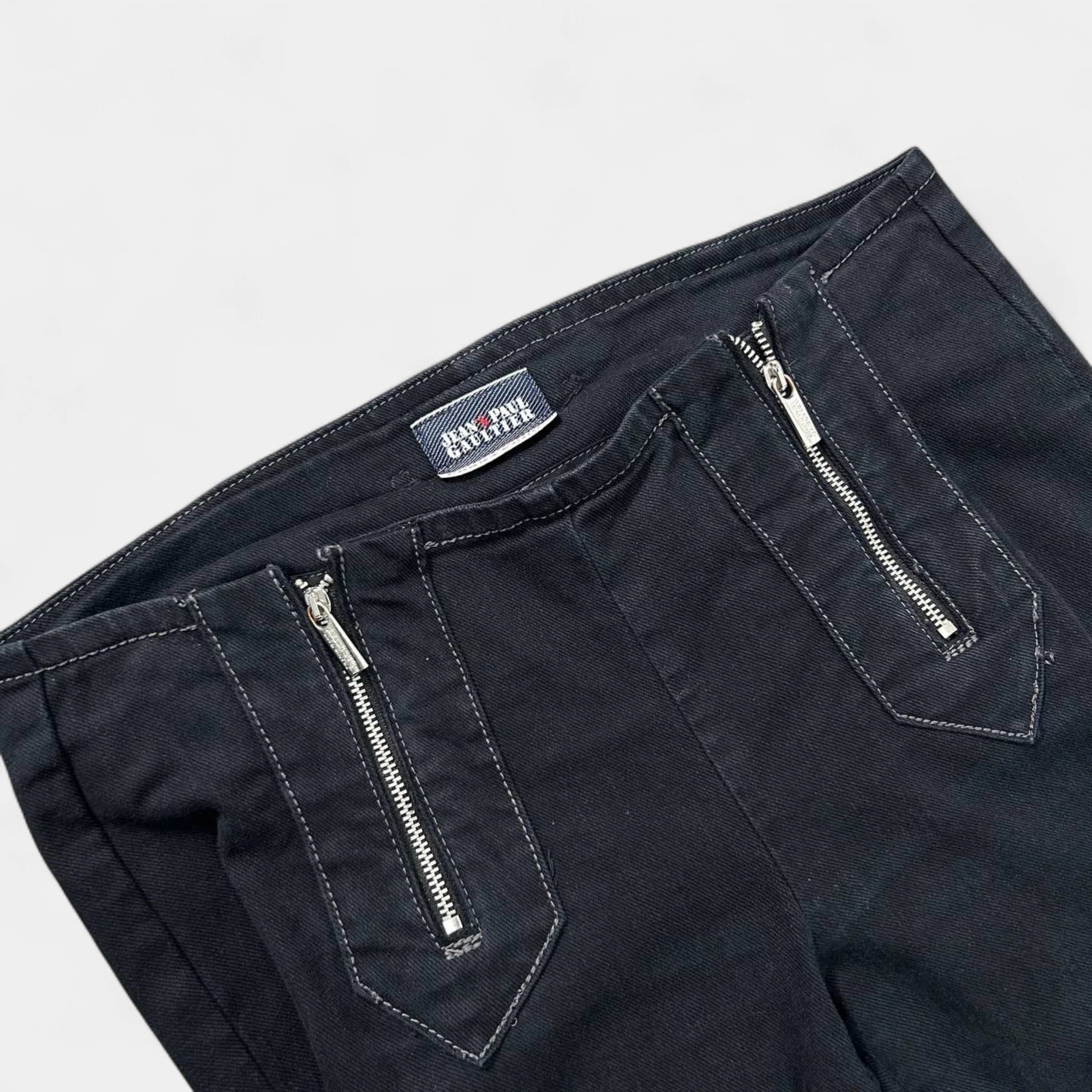 Jean Paul Gaultier Black Biker Double Zipper Flared Pants