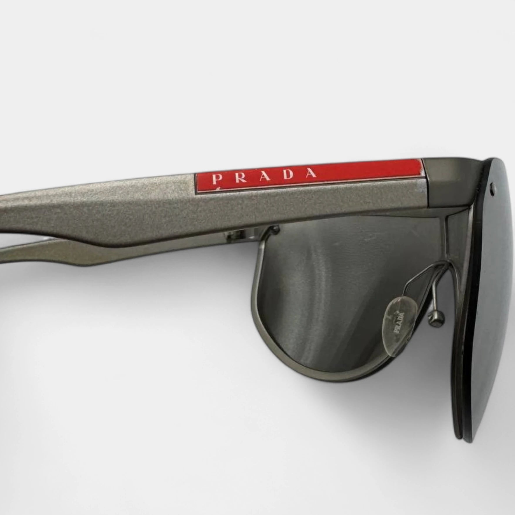 Prada Linea Rossa 2010s Metallic Grey Shield Sunglasses