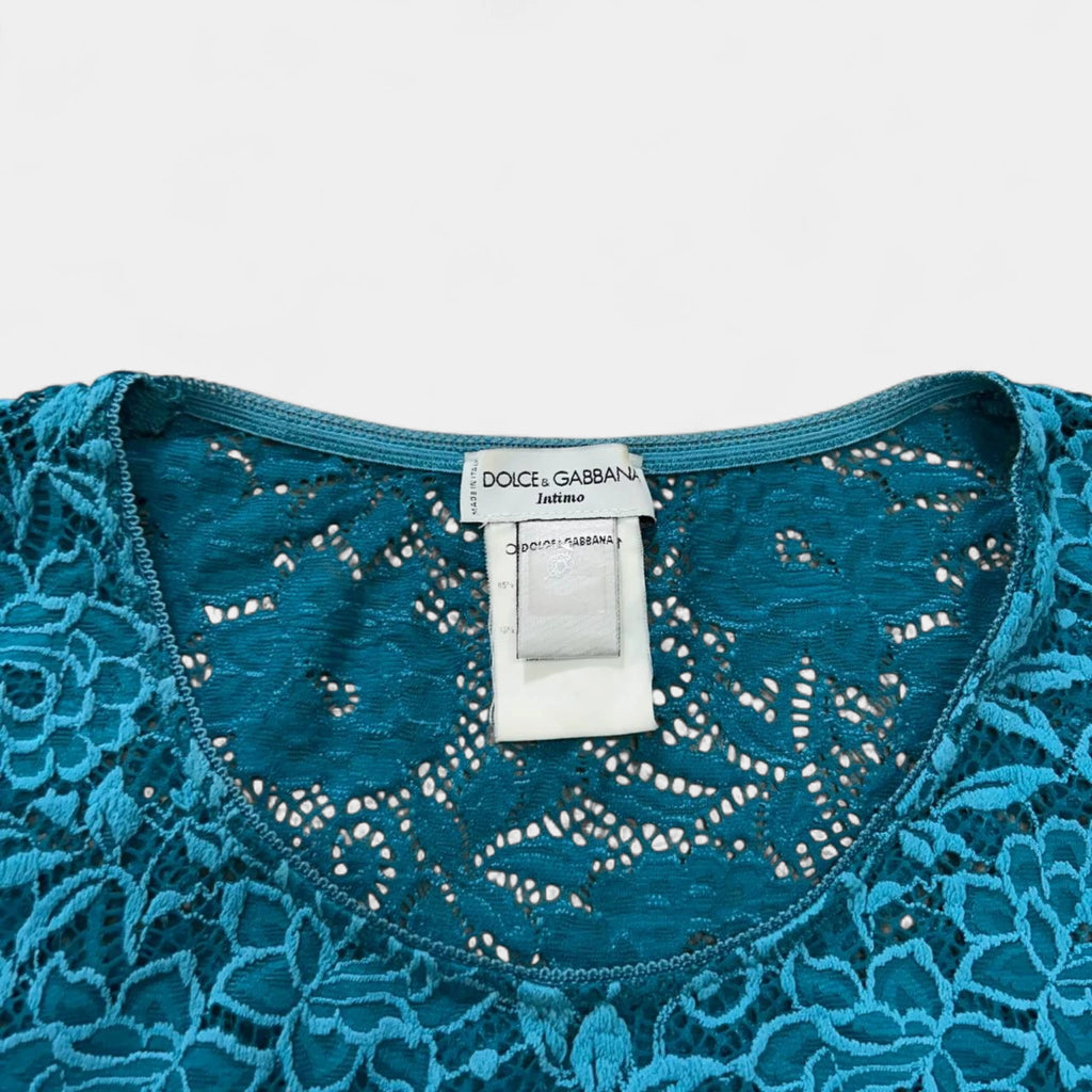 Dolce & Gabbana Floral Lace Teal Sleeveless Top
