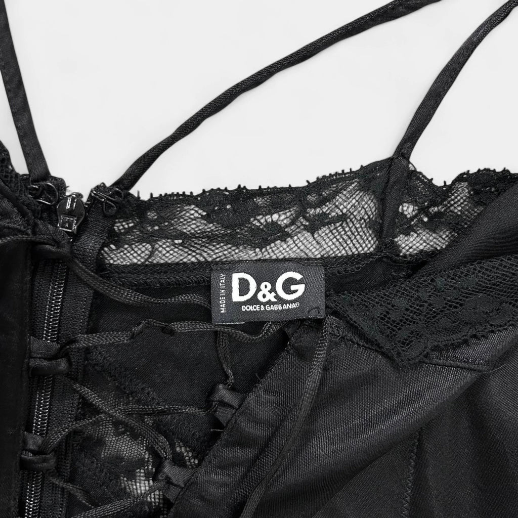 Dolce & Gabbana 2001 Corset Lace Up Black Dress