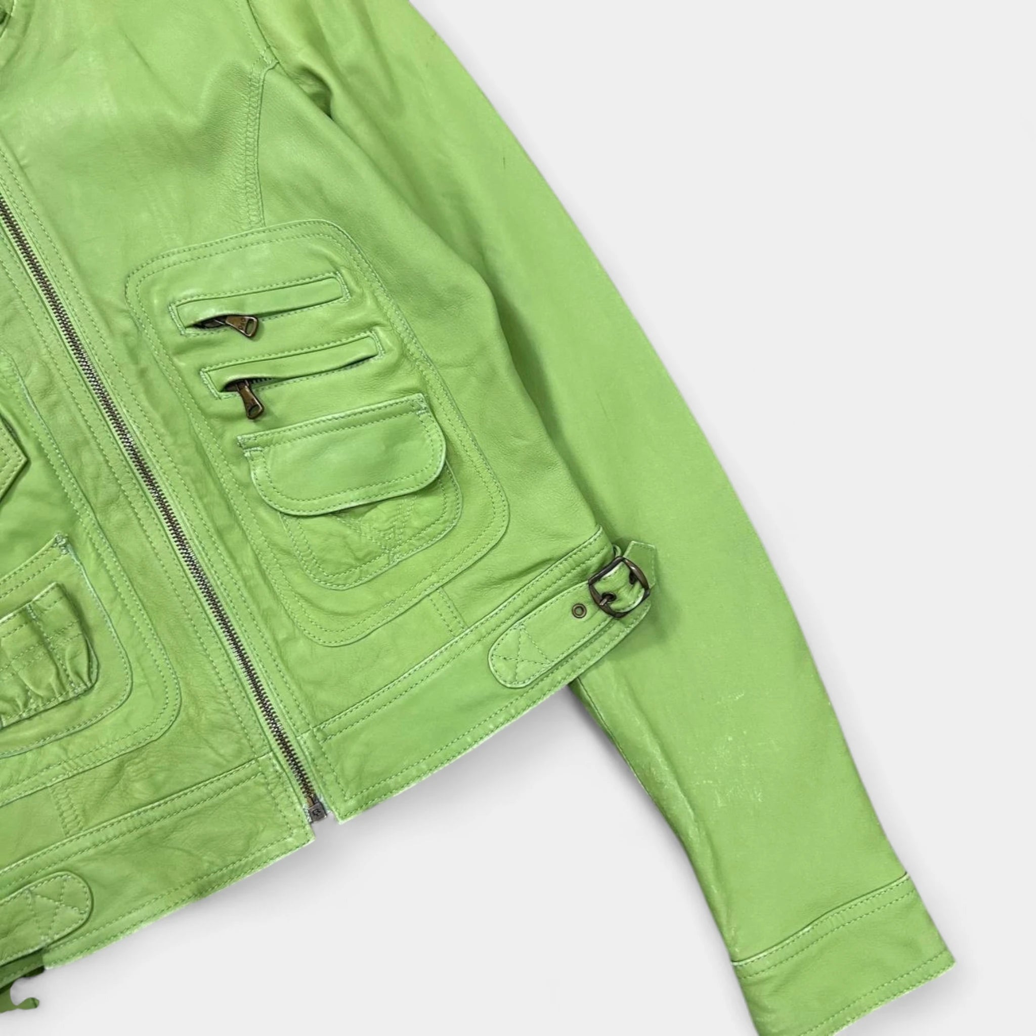 2000's Dolce & Gabbana Matcha Green Leather Jacket