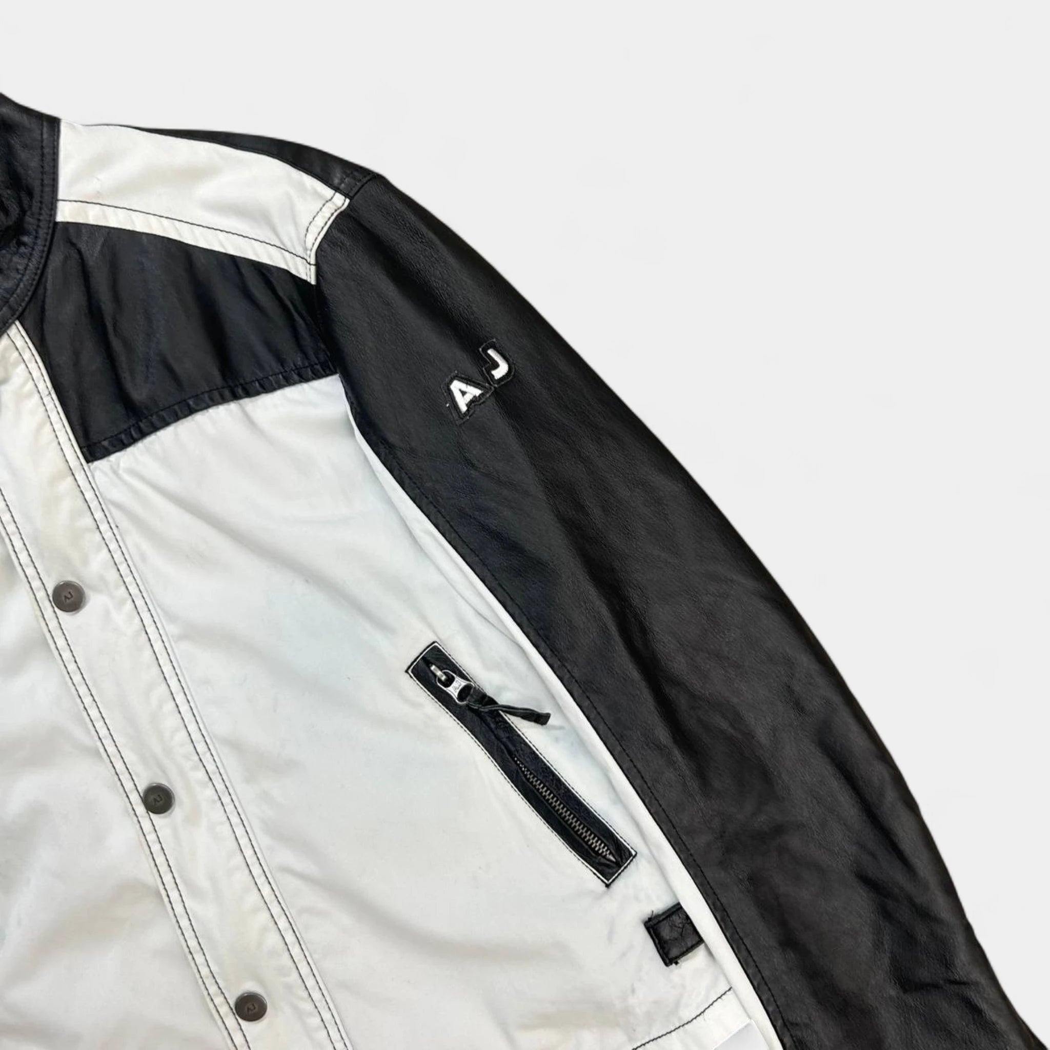 Armani Jeans 2000's Black and White Leather Jacket