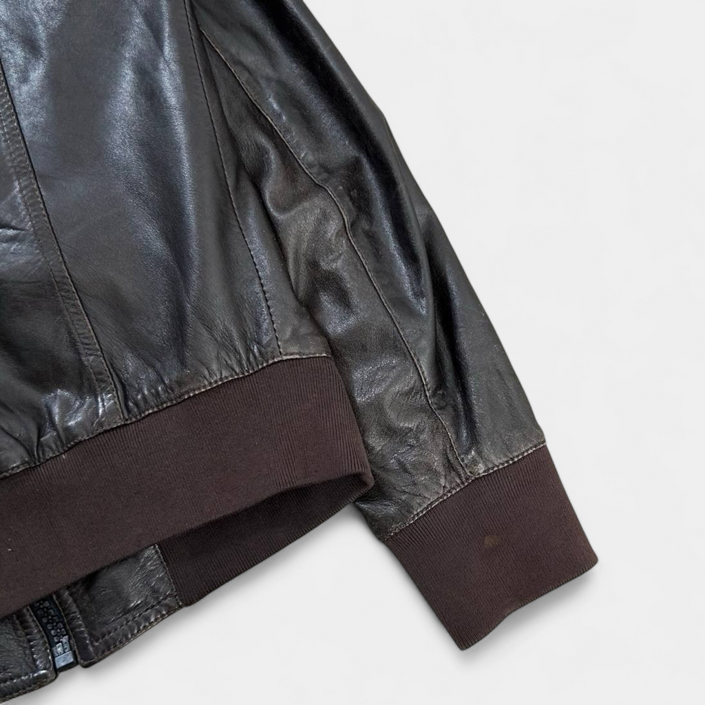 Dolce & Gabbana Brown Leather Bomber Jacket