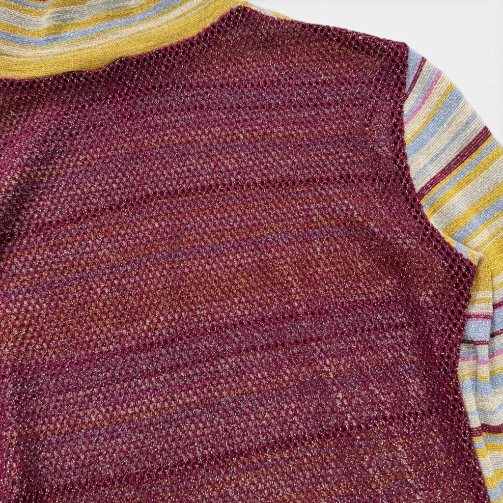 Versace Couture 90s Striped Knit Turtleneck with Mesh Back