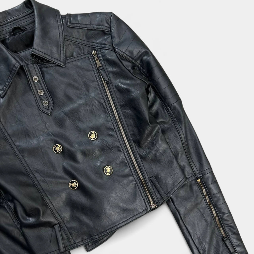 Just Cavalli Black Leather Biker Jacket