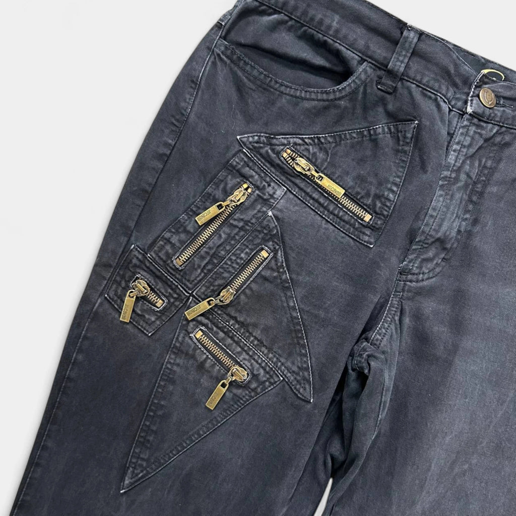 Just Cavalli Gold Zippers Straight Leg Pants