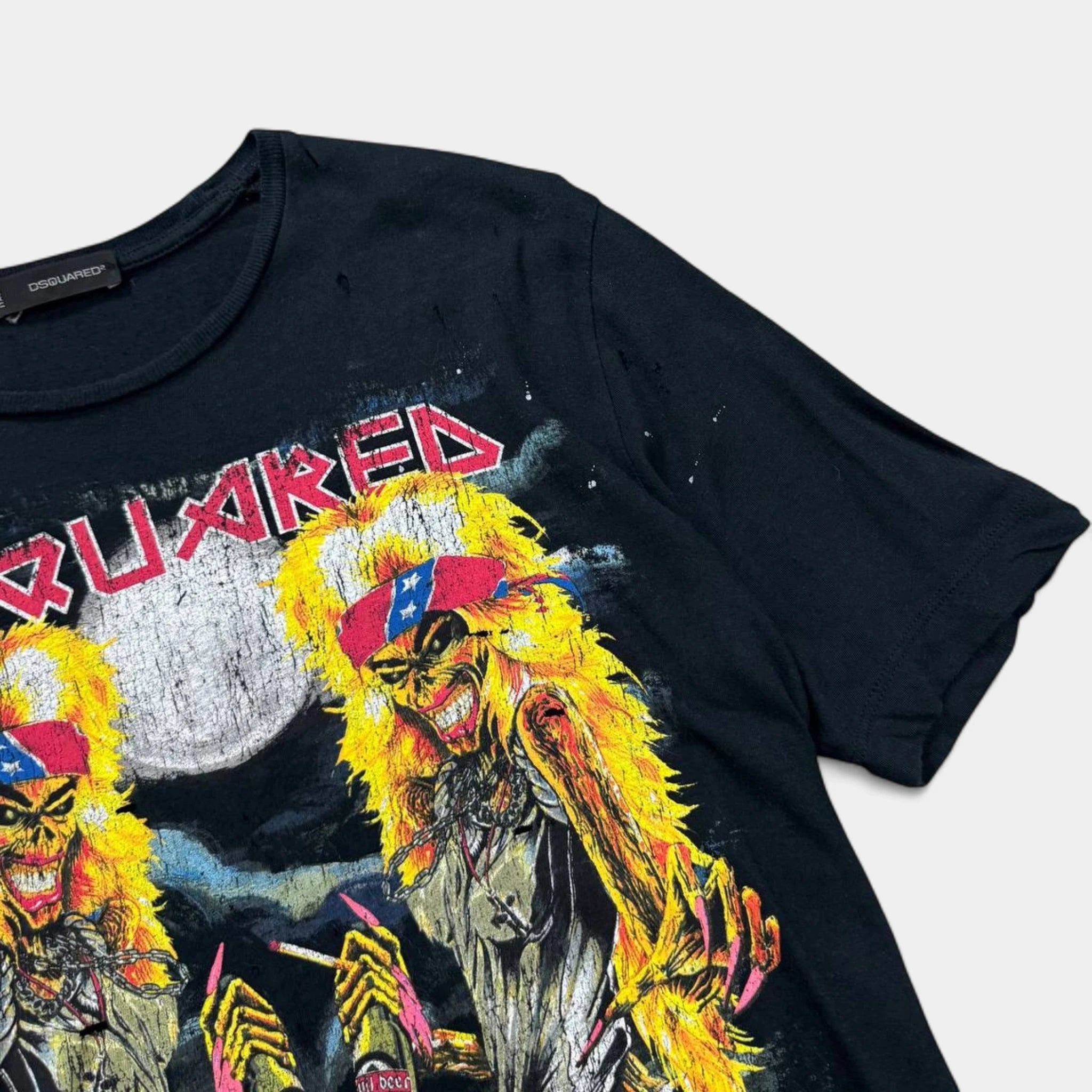 Dsquared2 Distressed Rock-Inspired Black Graphic T-Shirt