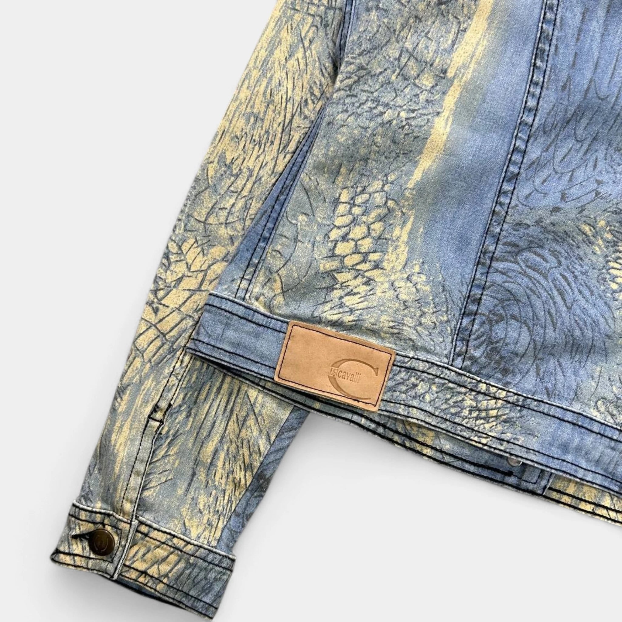 Just Cavalli Animal Print Yellow and Blue Trucker Jacket
