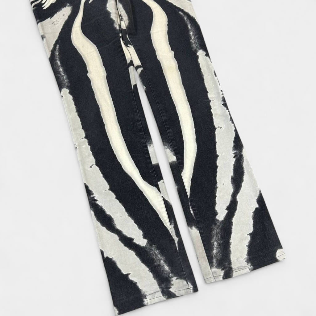 Just Cavalli 2000s White and Black Zebra Print Pants