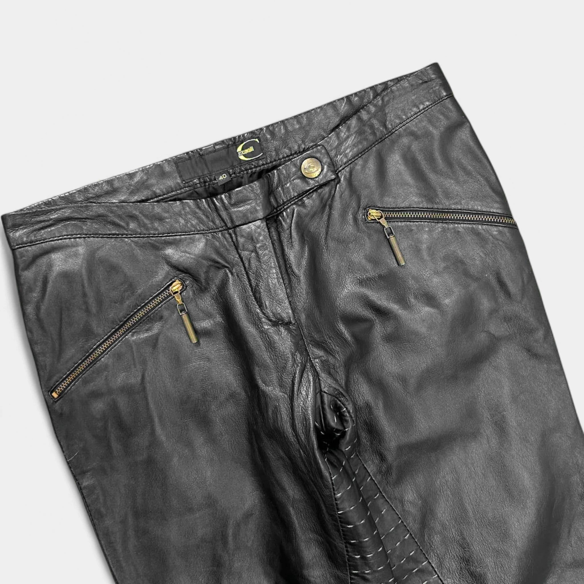Just Cavalli 2000s Sashiko Leather Flared Pants