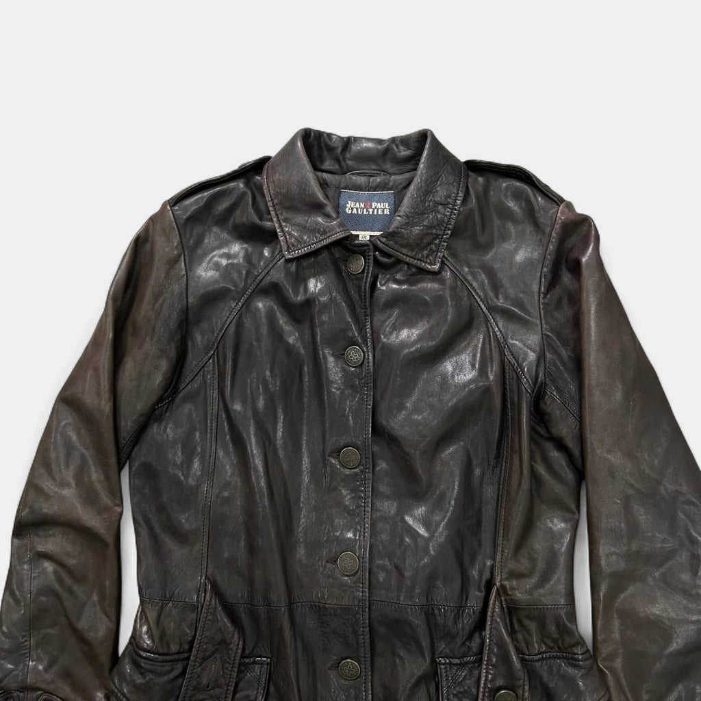 Jean Paul Gaultier 90's Vintage Brown Leather Trench Coat