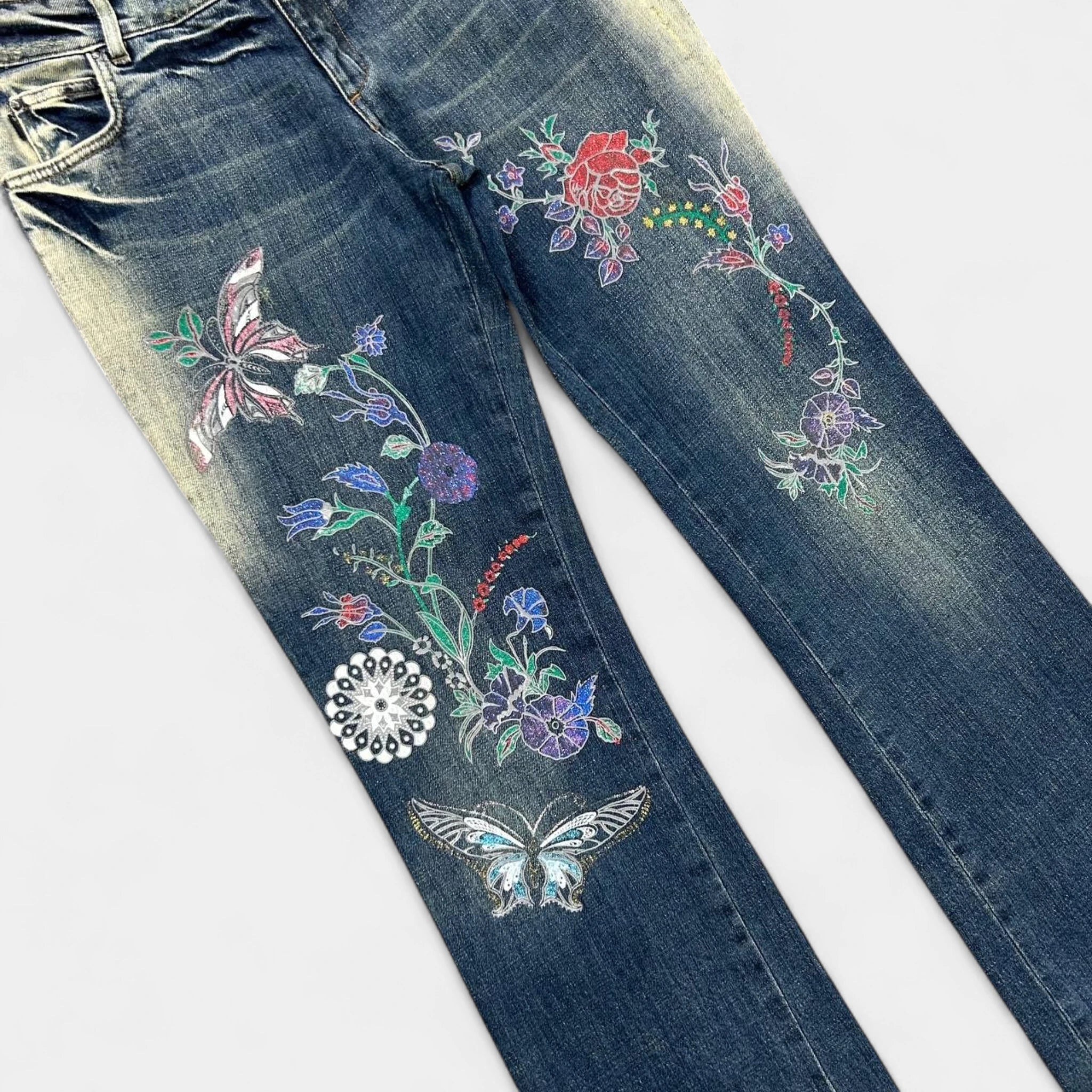 Just Cavalli 2000s Floral Flared Denim Jeans