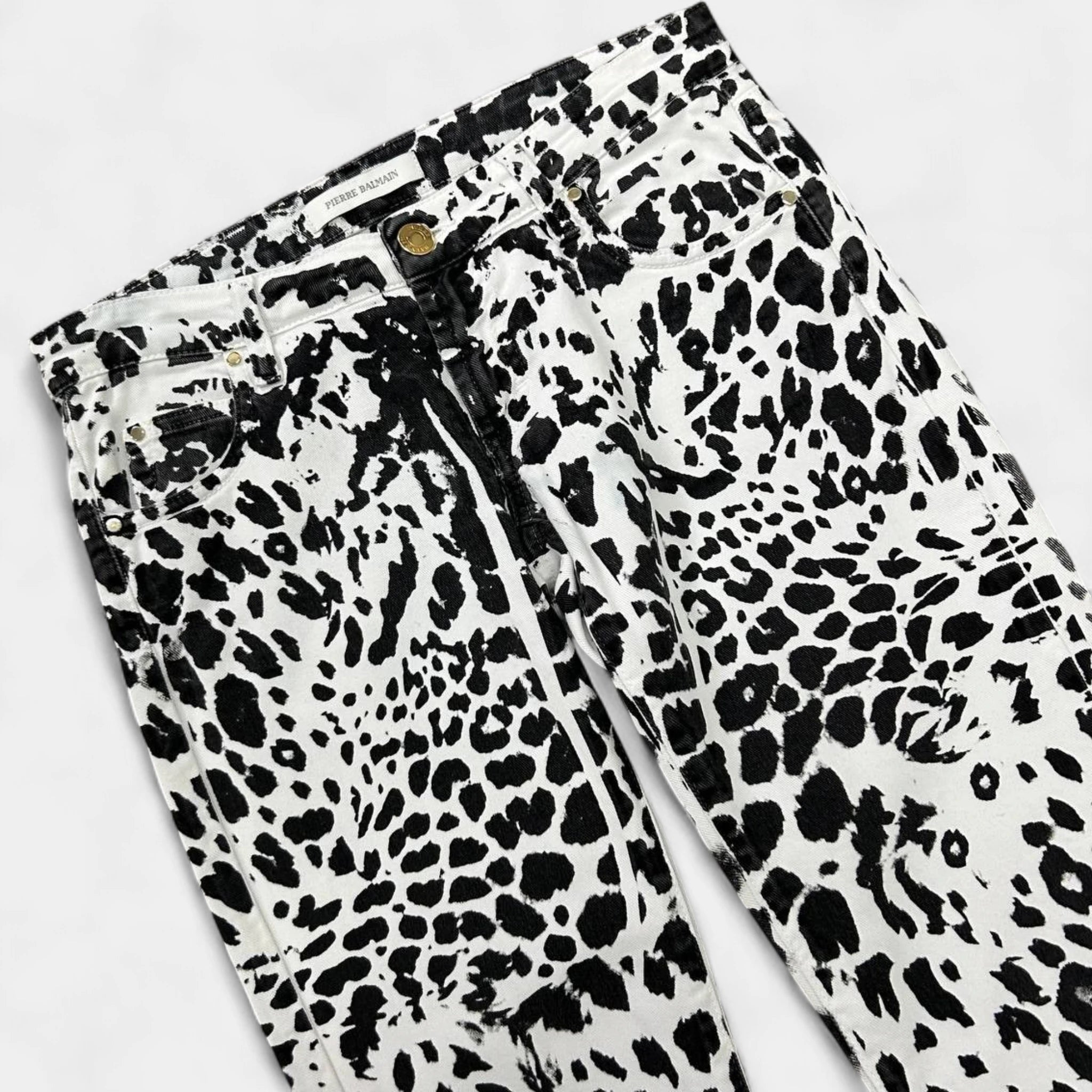 Pierre Balmain Black and White Animal Print Denim Pants