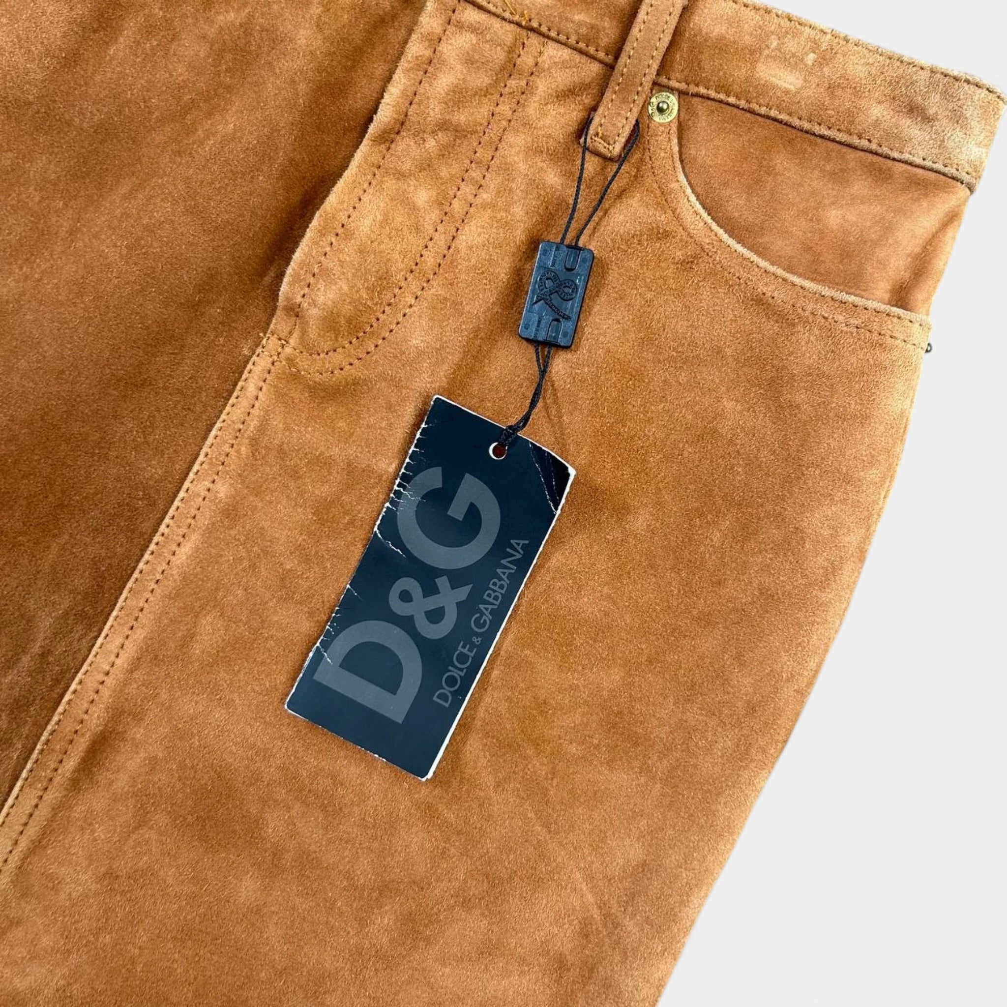 Dolce & Gabbana Hybrid Brown Suede and Blue Denim Long Skirt