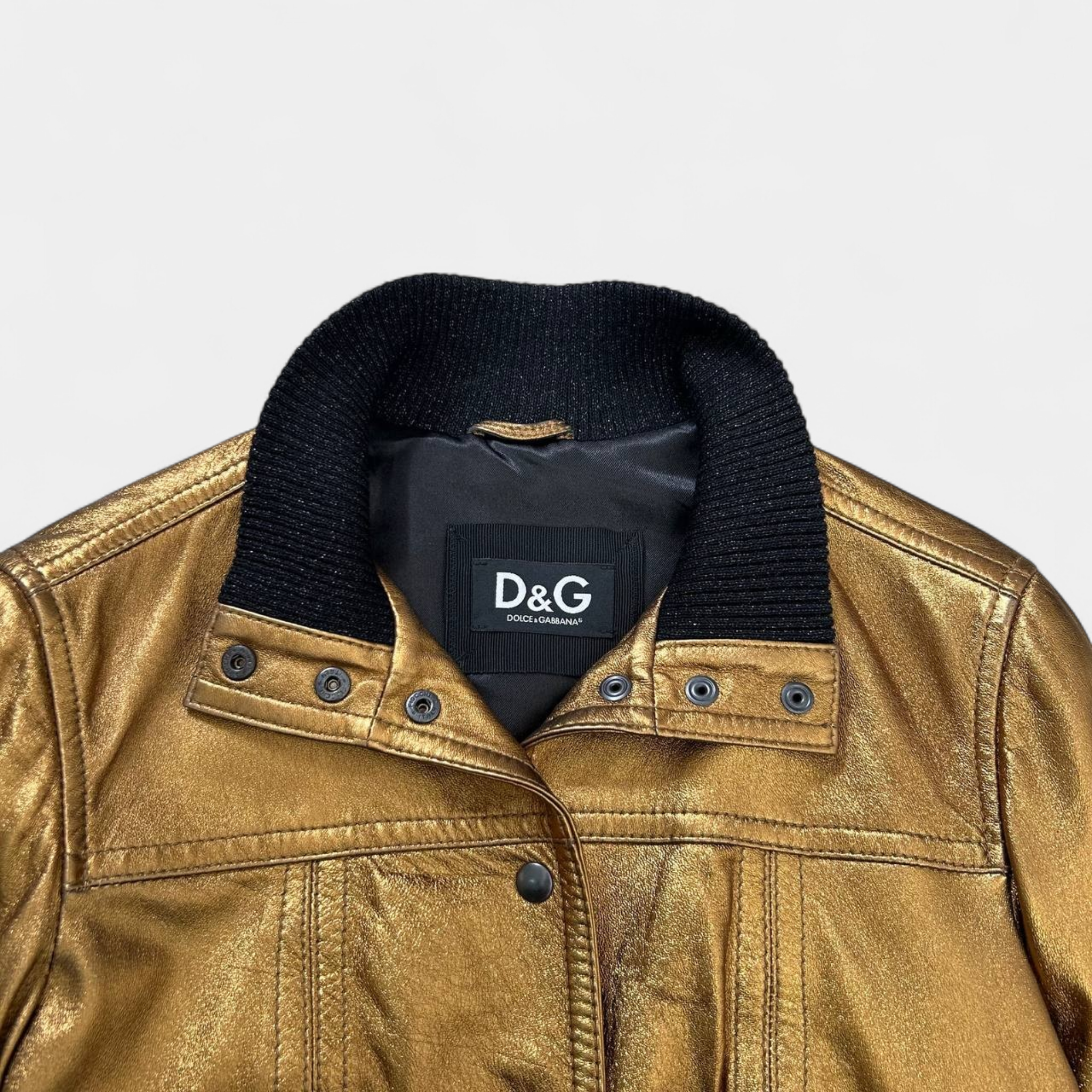 Dolce & Gabbana 2010s Gold Metallic Leather Jacket