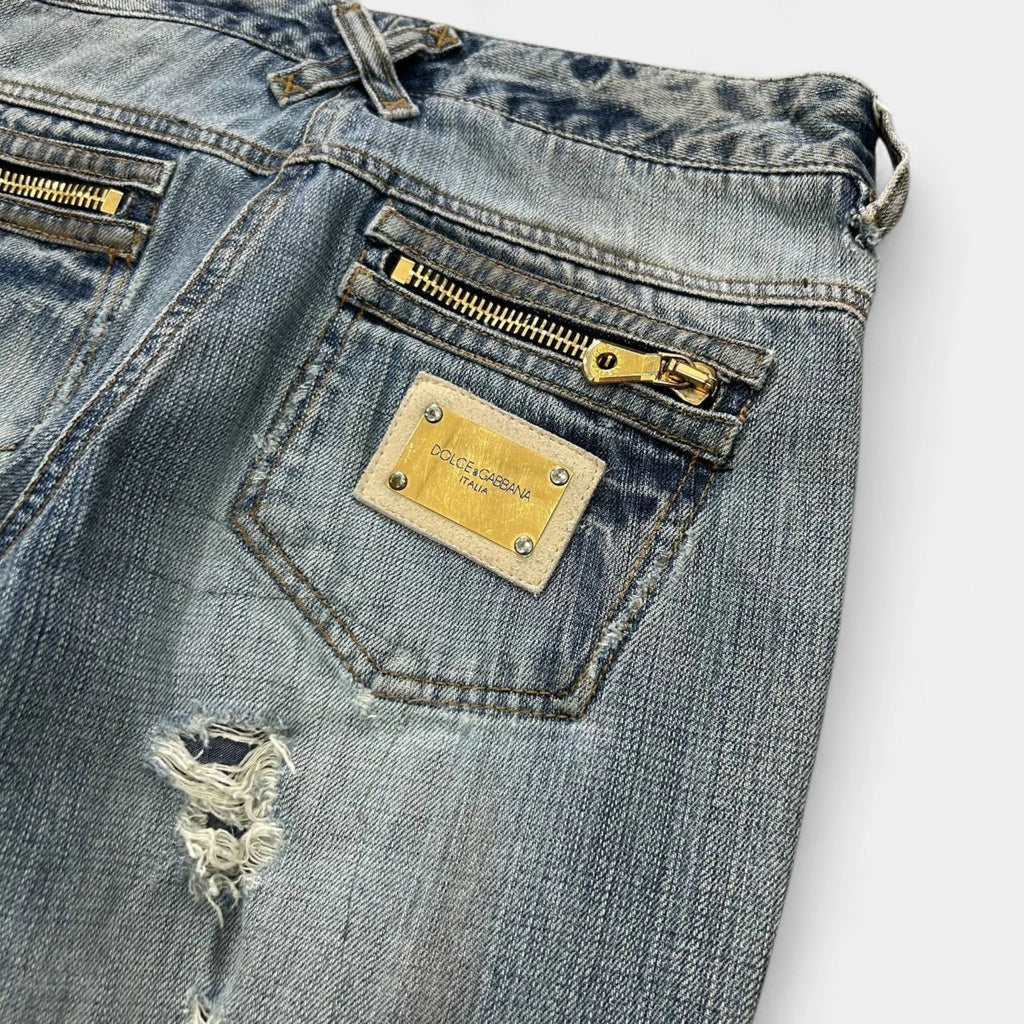 Dolce & Gabbana 2000's Flared Distressed Blue Jeans