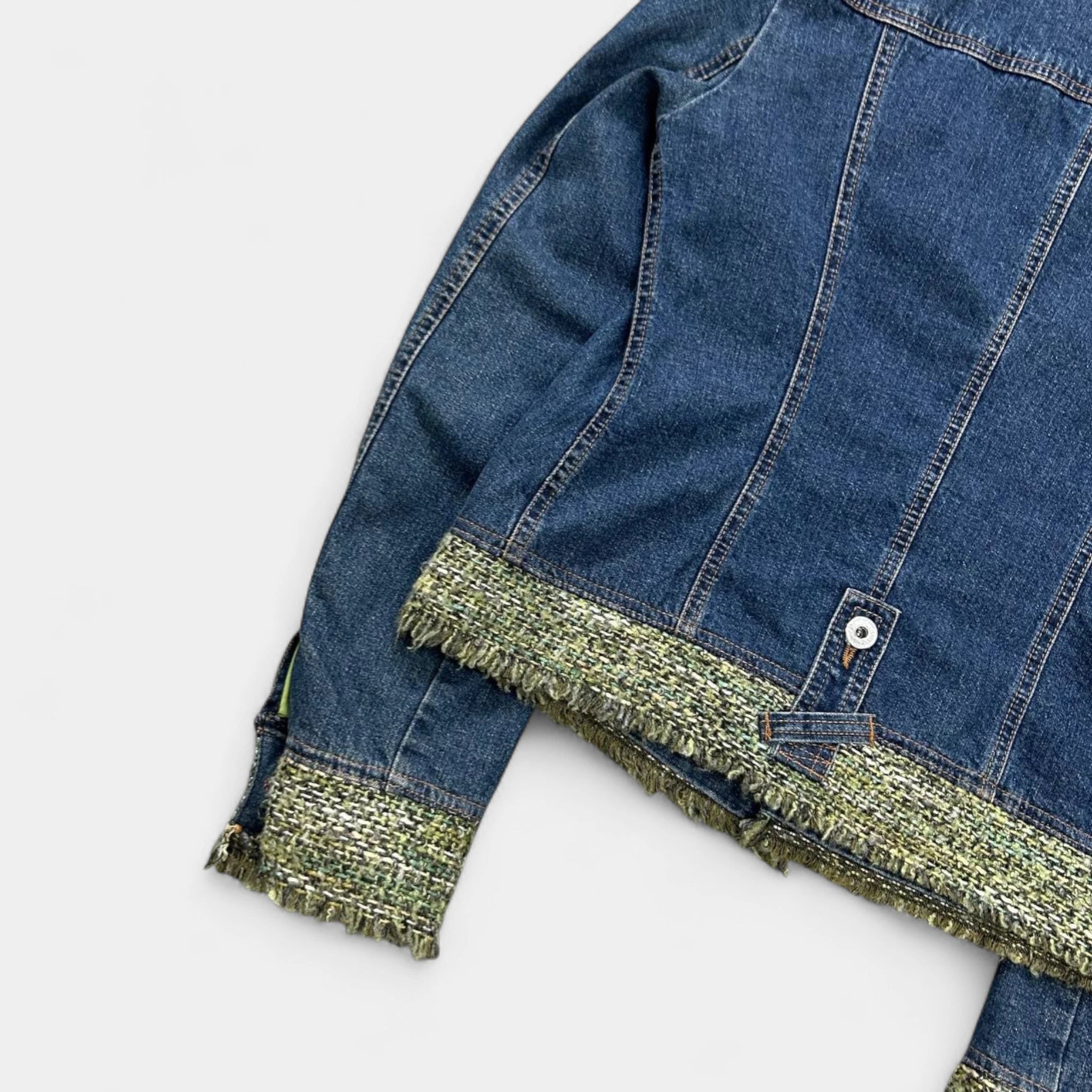 Dolce & Gabbana Denim Blue Denim Jacket with Green Tweed