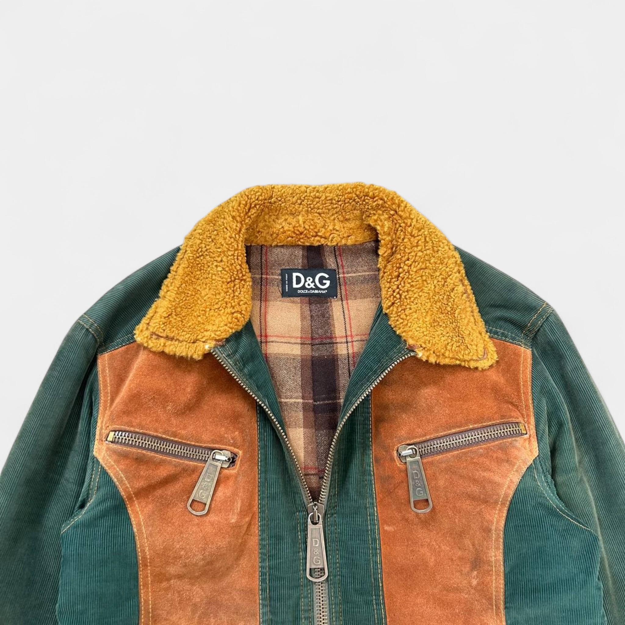 Dolce & Gabbana Corduroy Multi-Panel Fur Collar Jacket