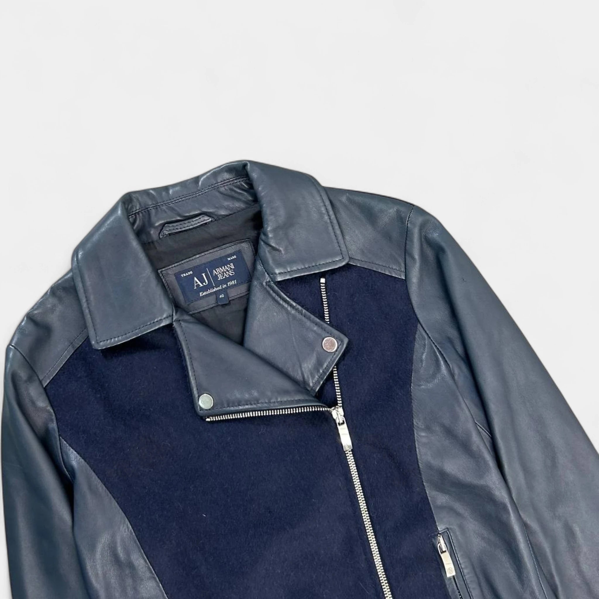 Armani Jeans Leather Navy Percecto Jacket