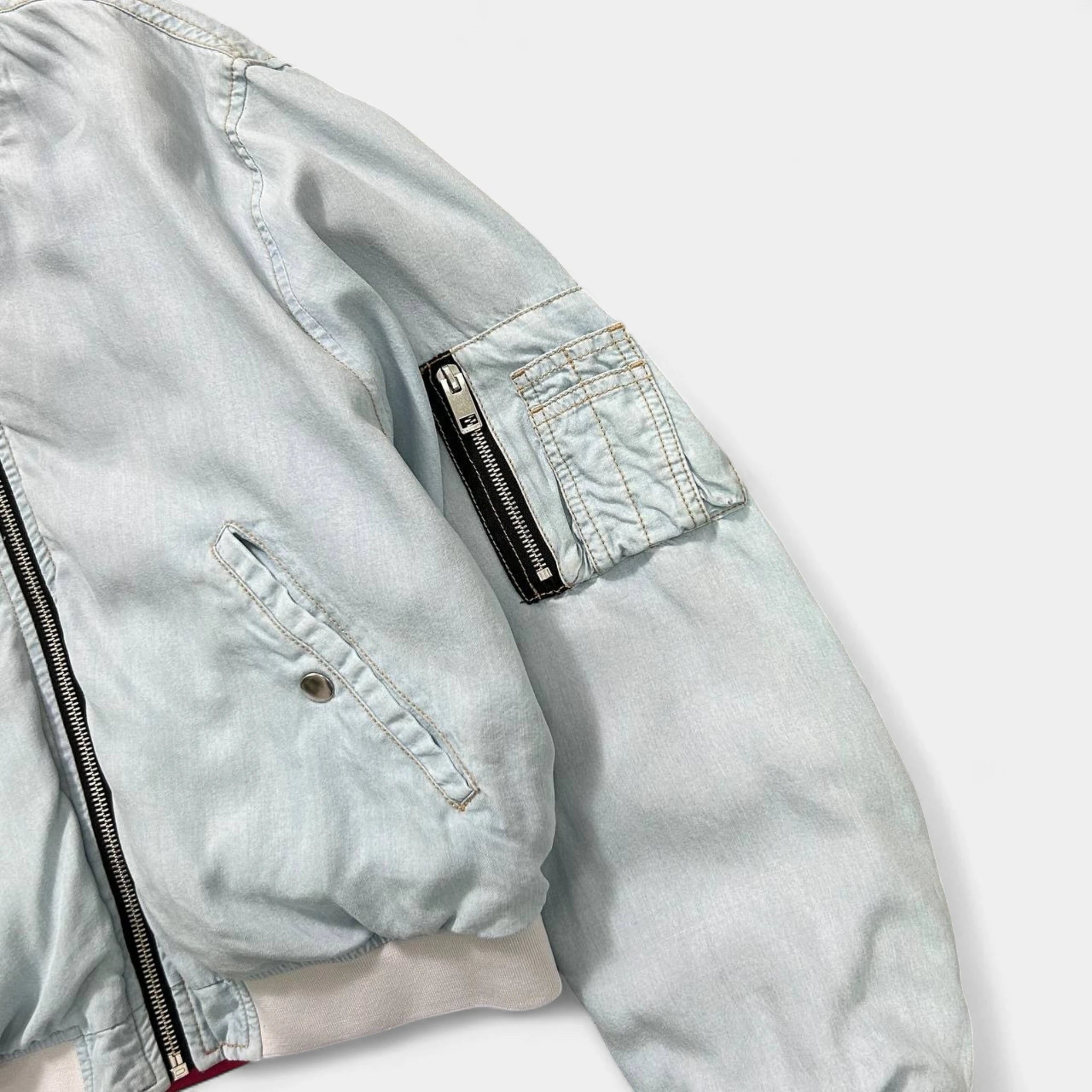 Diesel Reversible Pink Nylon and Light Denim Bomber Jacket