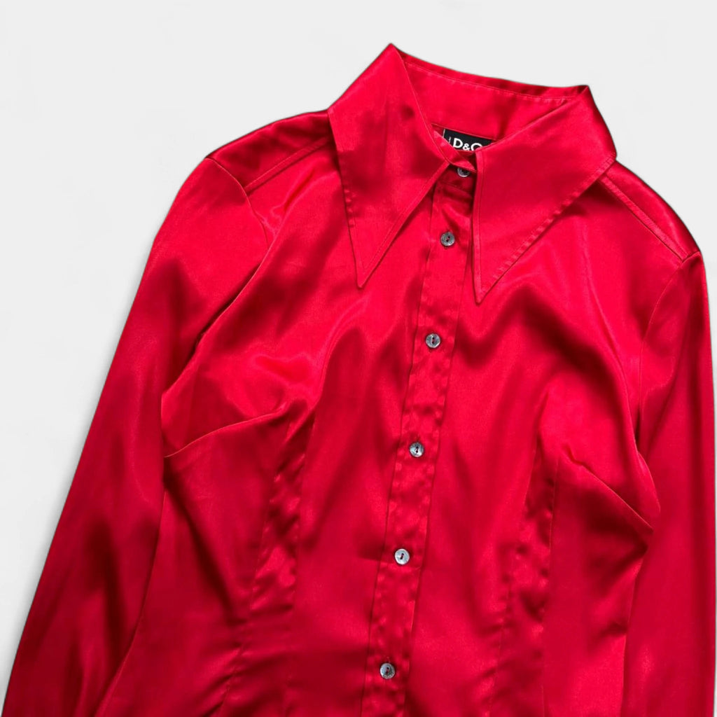 Dolce & Gabbana 90s Satin Red Button-Down Shirt