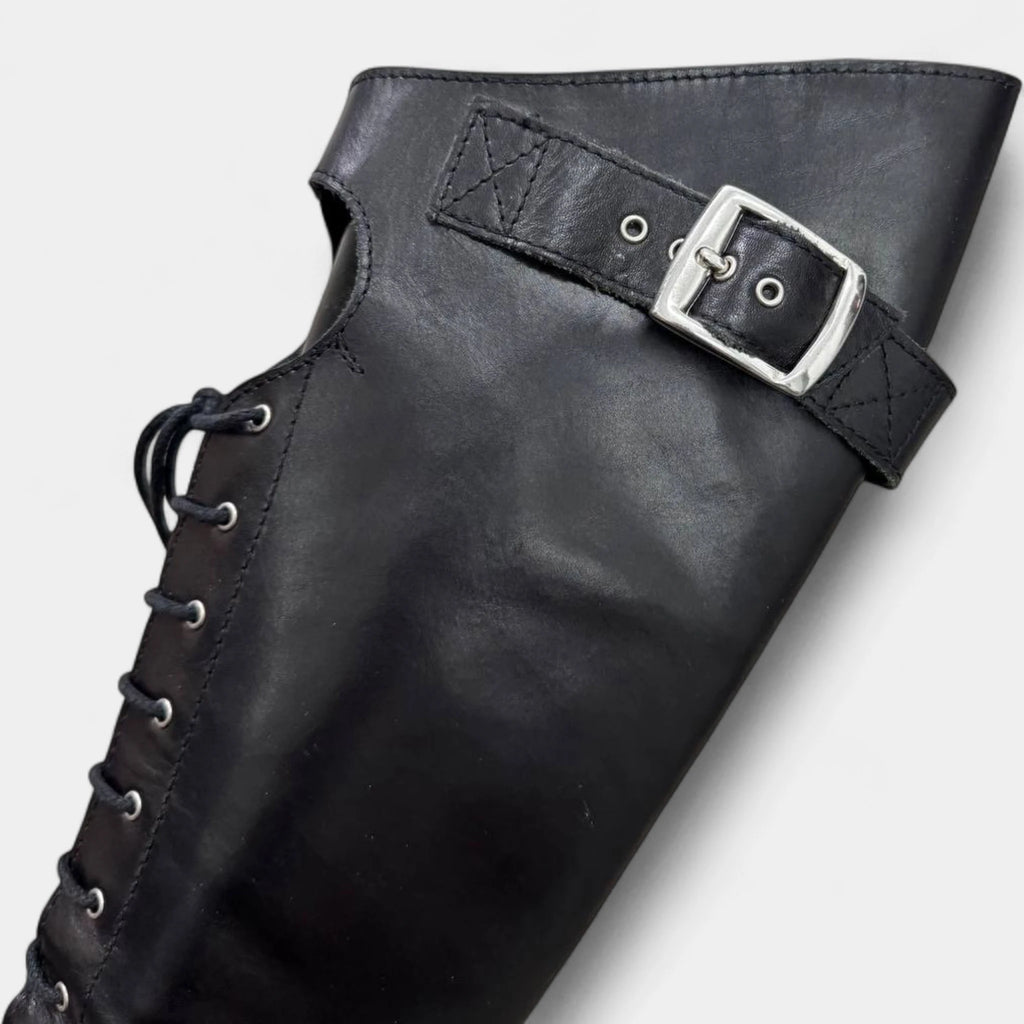 Dolce & Gabbana Black Leather Lace-Up Corset Stiletto Knee-High Boots