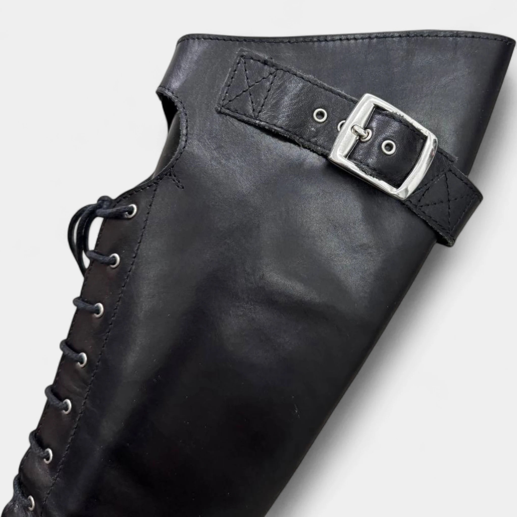 Dolce & Gabbana Black Leather Lace-Up Corset Stiletto Knee-High Boots