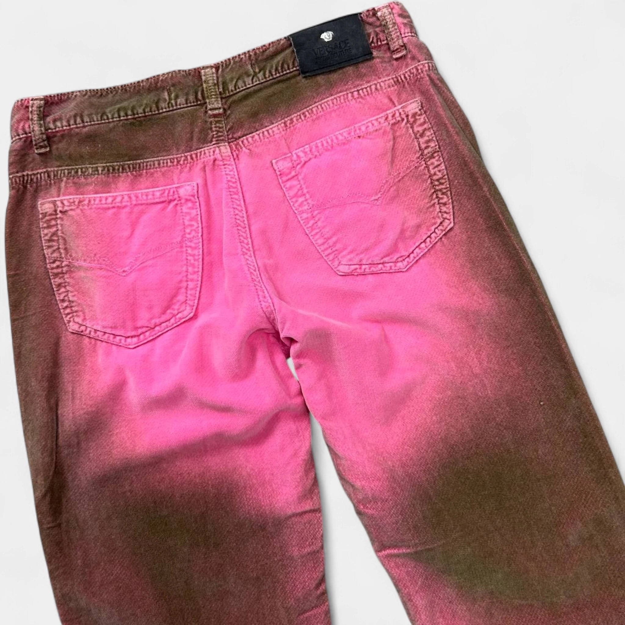 Versace Jeans Couture 2000s Fuchsia Acid Print Bootcut Velvet Pants