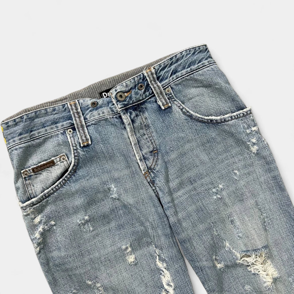 Dolce & Gabbana Hybrid Distressed Denim and Fleece Pants